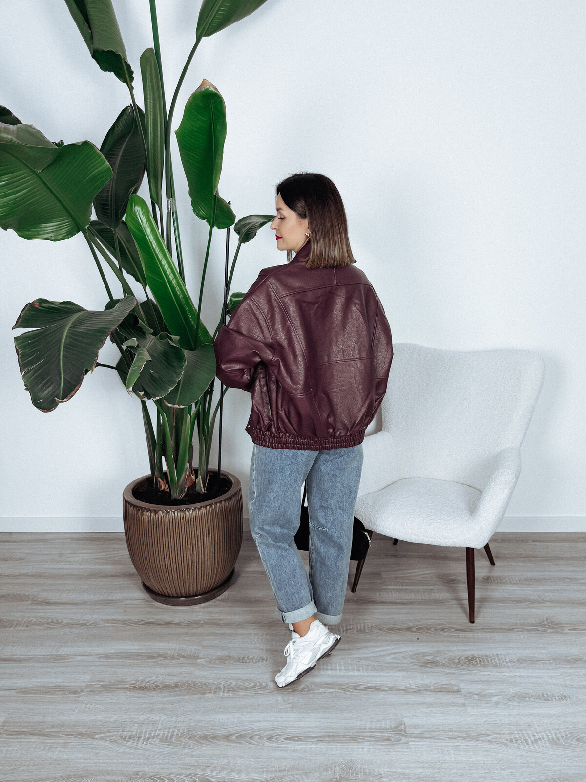 Kurtka oversize z eko skóry bordowa COLD zdjęcie 4