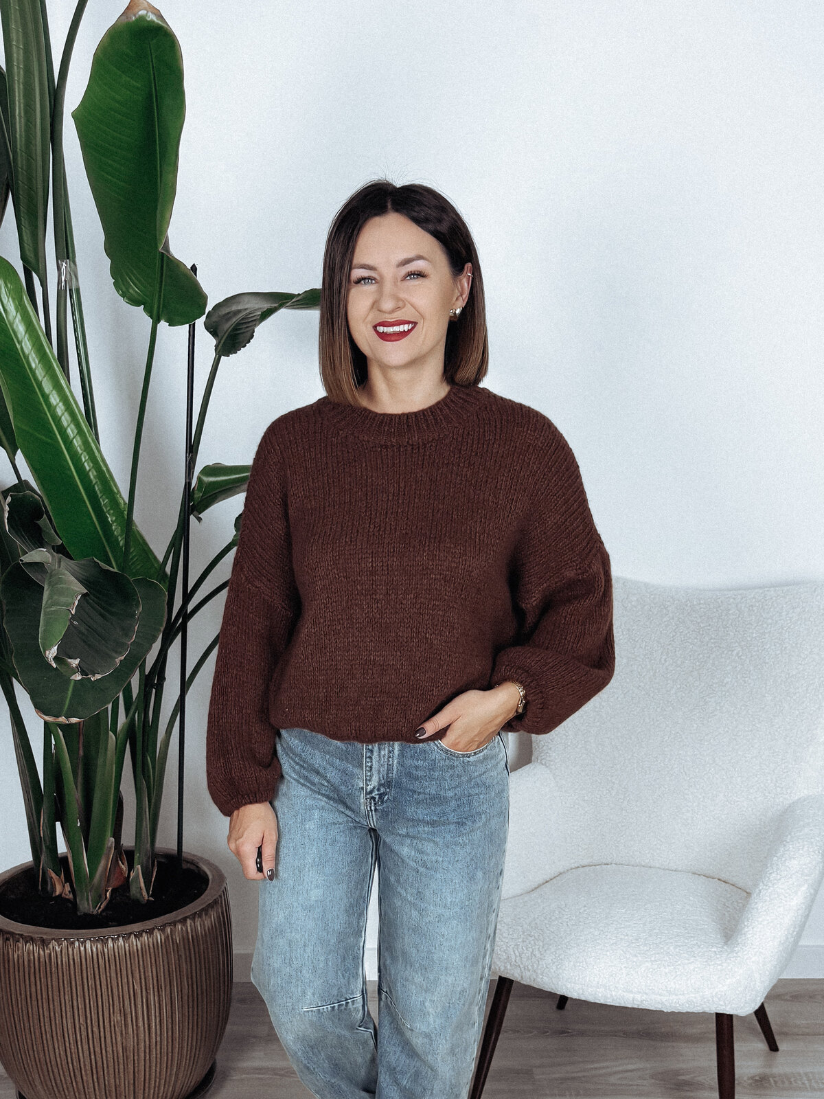 Sweter z długim rękawem czekoladowy STRIGO zdjęcie 1