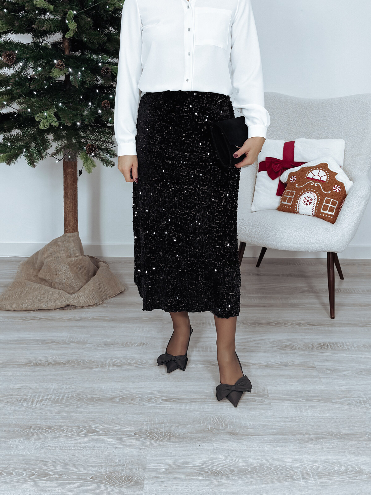 Spódnica midi cekiny na welurze czarna LAURA zdjęcie 1