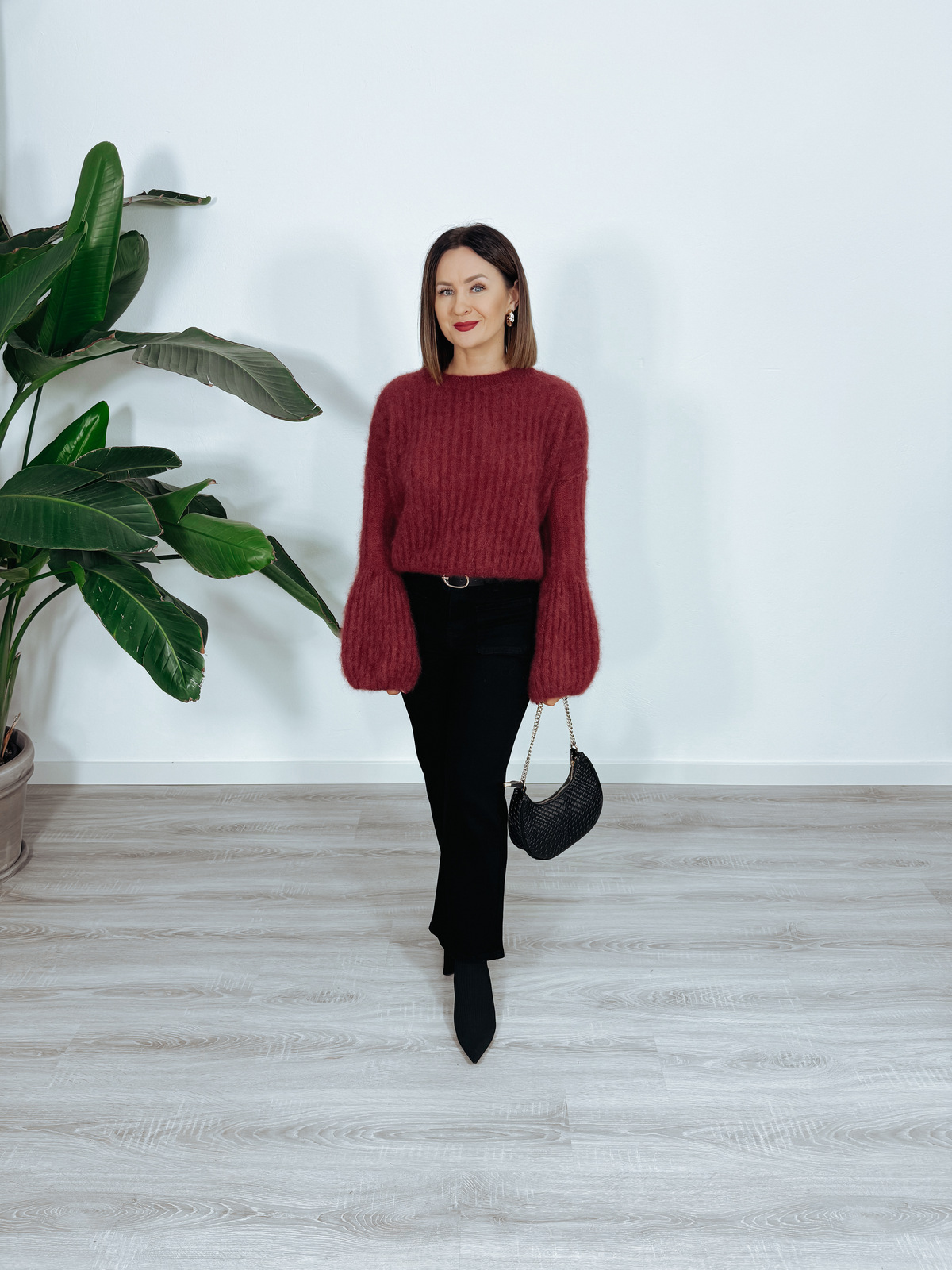 Sweter premium 81% kid moher rękaw dzwonek bordo CHILO ♡ zdjęcie 2