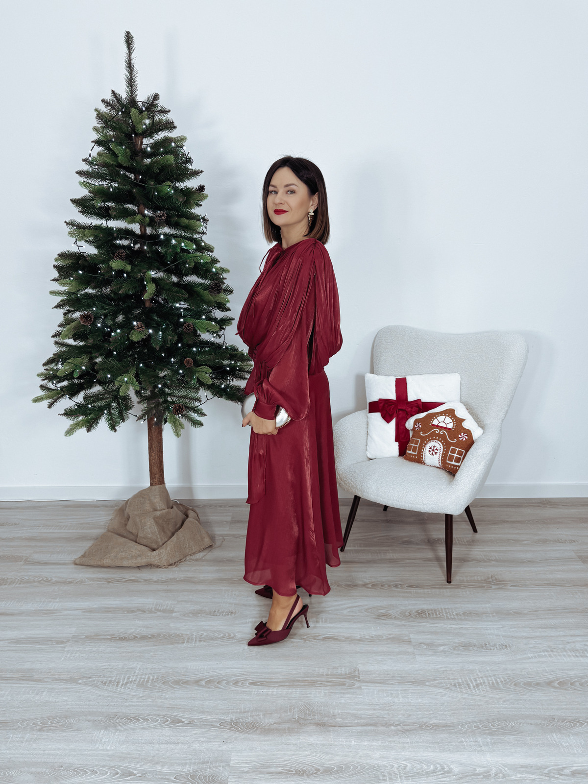 Sukienka premium maxi z wiskozy bordowa FOZII zdjęcie 3