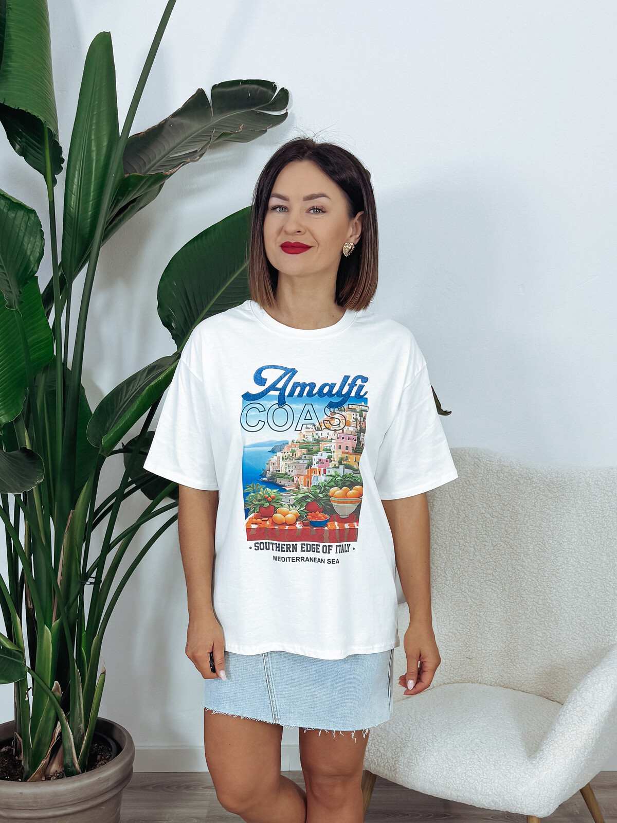 T-shirt oversize z bawełny biały AMALFI zdjęcie 3