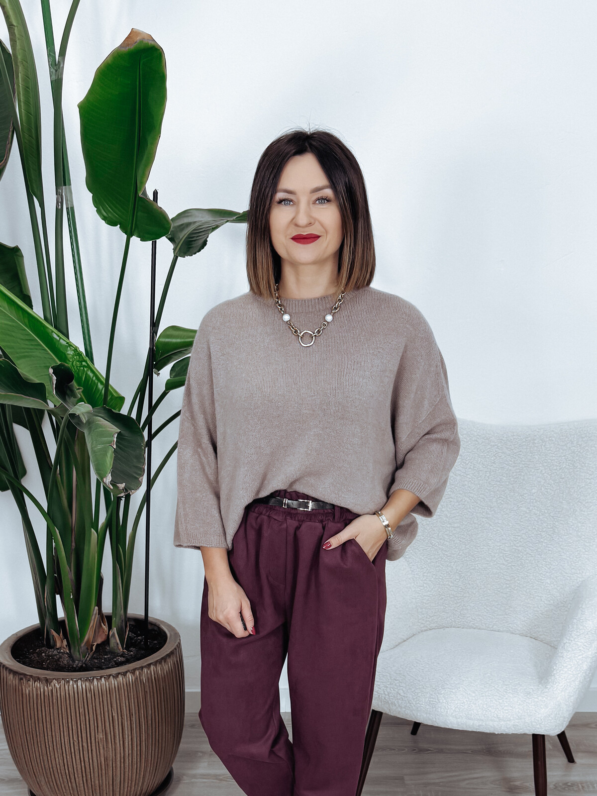 Sweter oversize z baby alpaką i wełną | taupe RUNNI zdjęcie 1