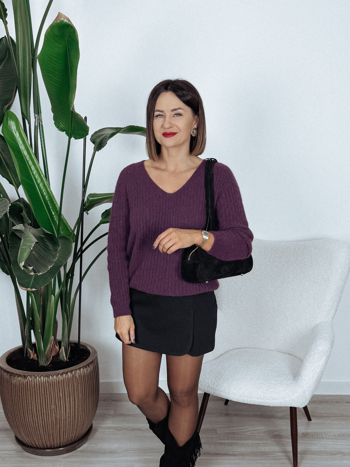 Sweter premium z baby suri alpaką bakłażan DOVER zdjęcie 1