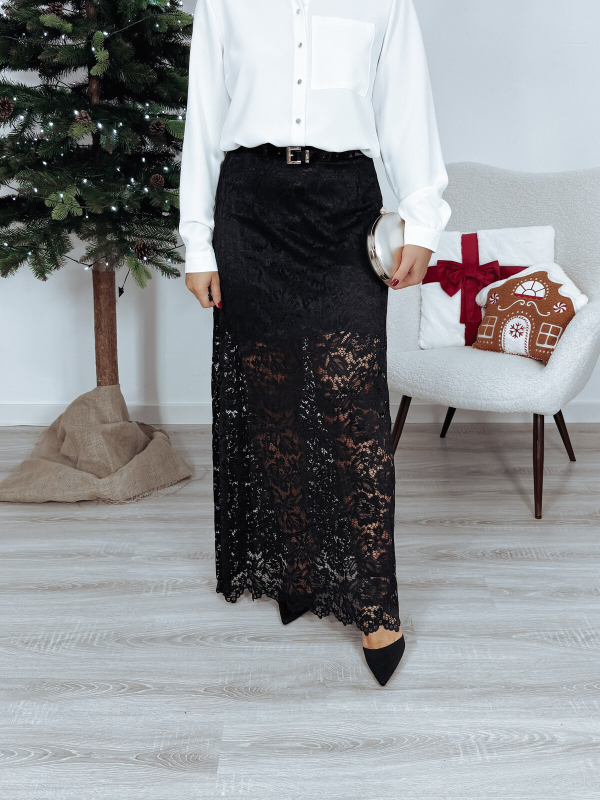 Spódnica maxi z koronkowa czarna SHANDIA zdjęcie 1