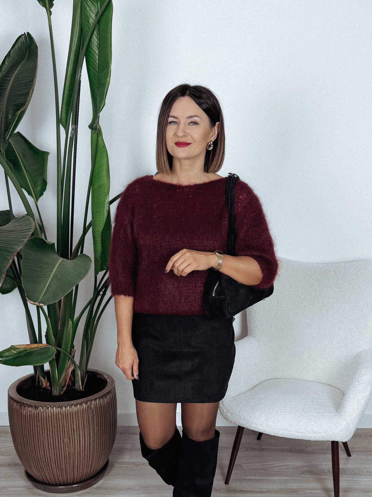 Sweter premium 80% kid moher z wiązaniem na plecach bordo STAR zdjęcie 1