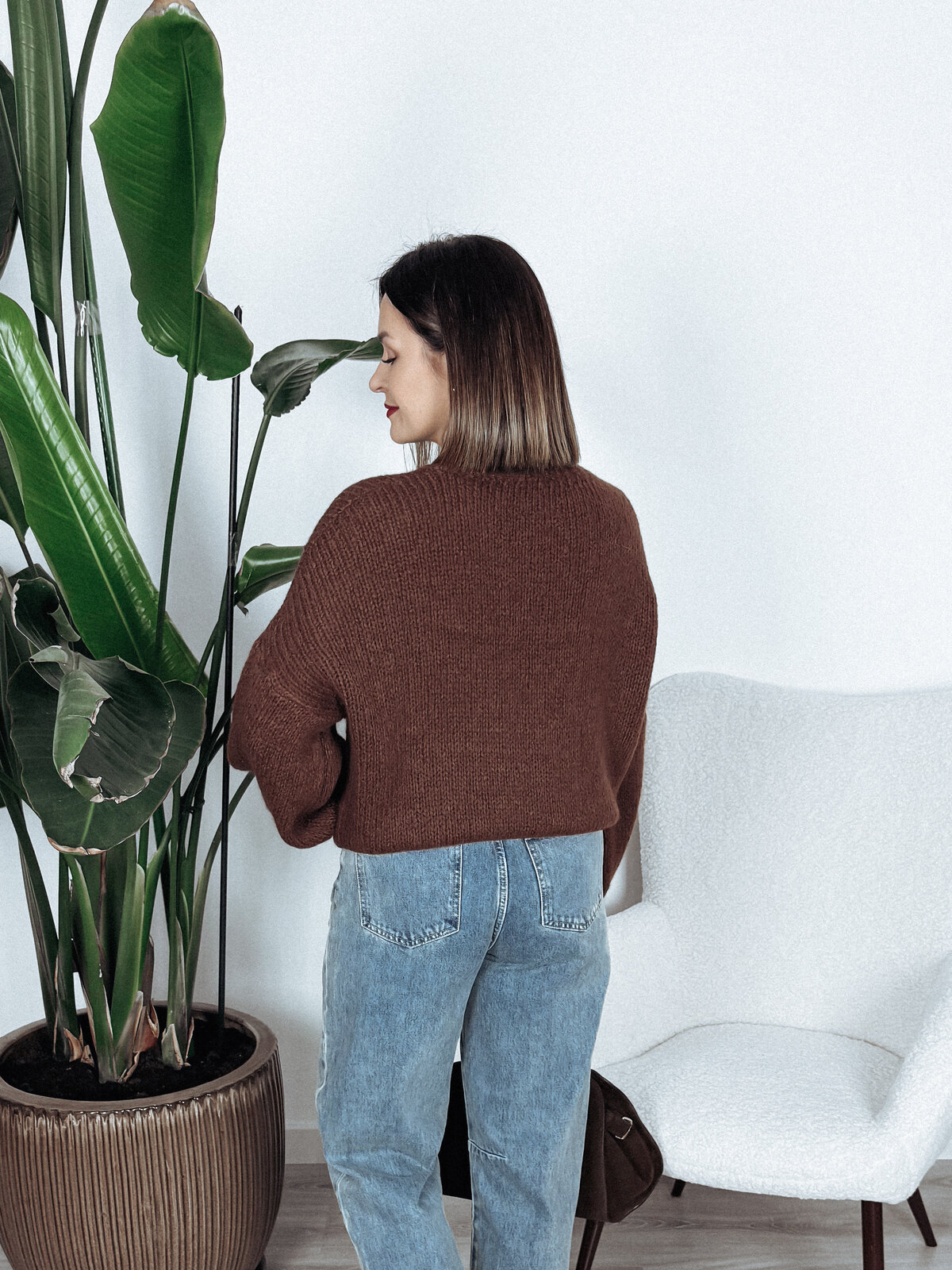 Sweter z długim rękawem czekoladowy STRIGO zdjęcie 4