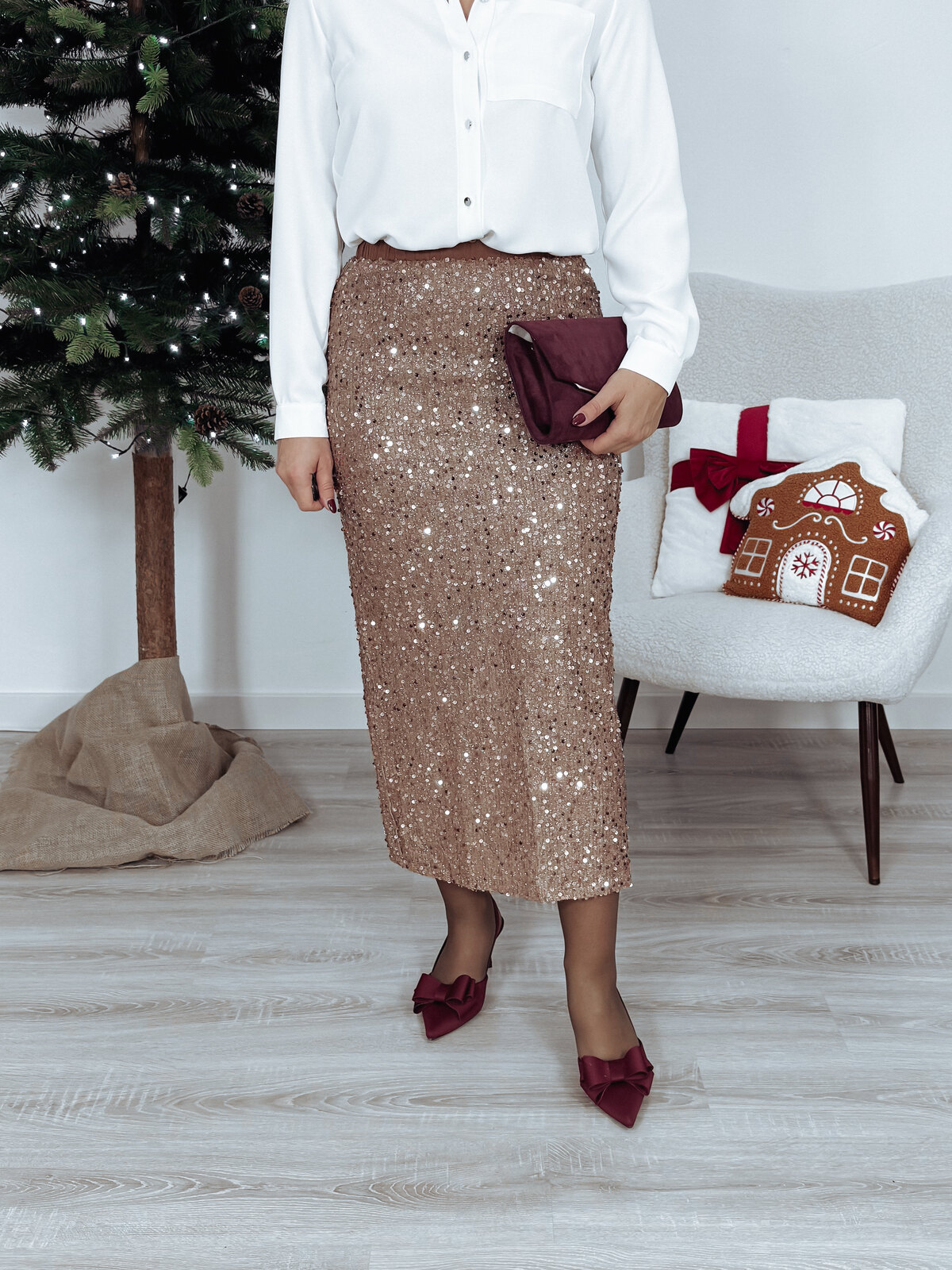 Maxi spódnica cekinowa szampańska MODELS zdjęcie 1