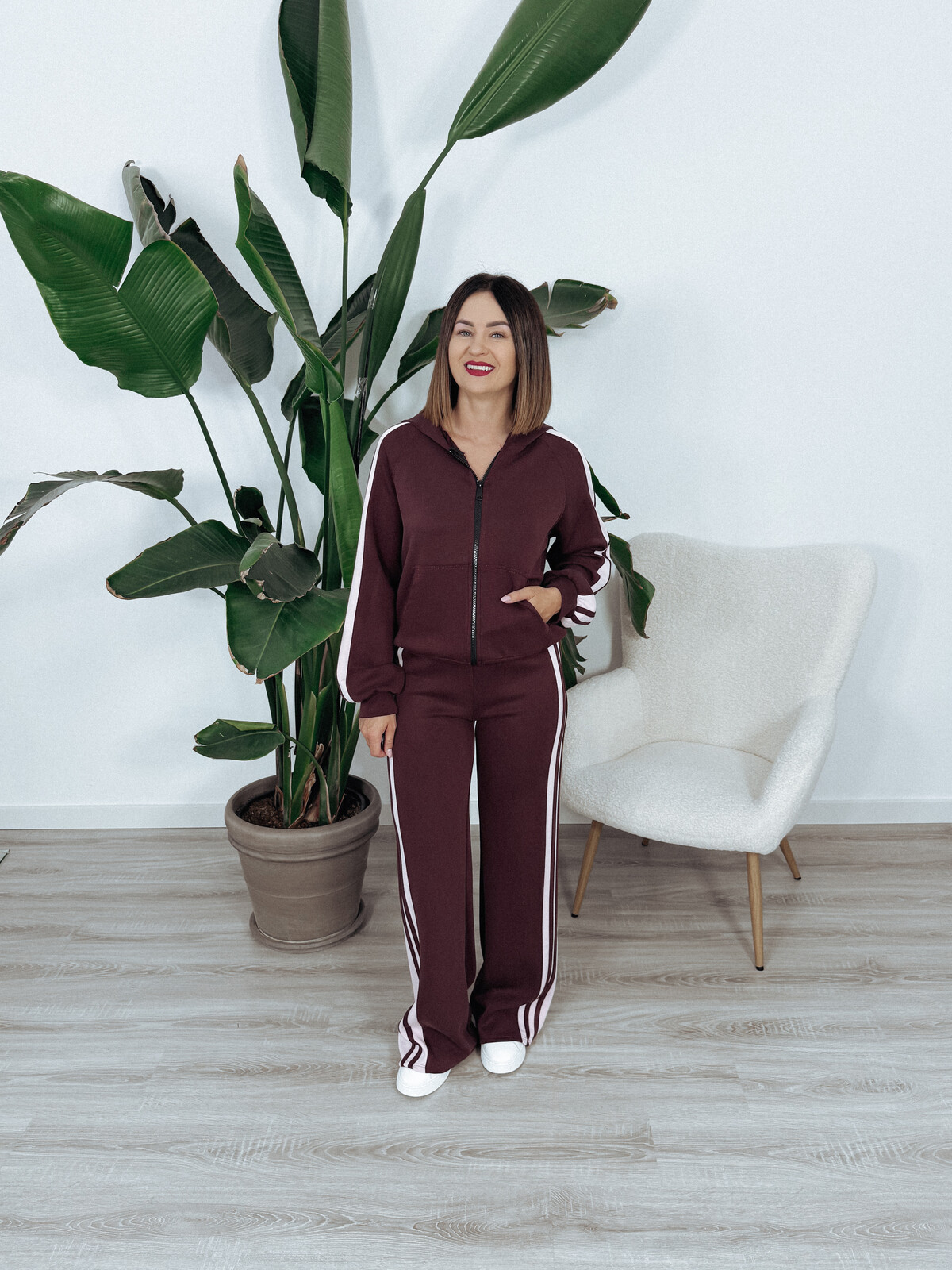 Bluza rozpinana z kapturem - materiał MASEŁKO | bordo HOODY zdjęcie 2