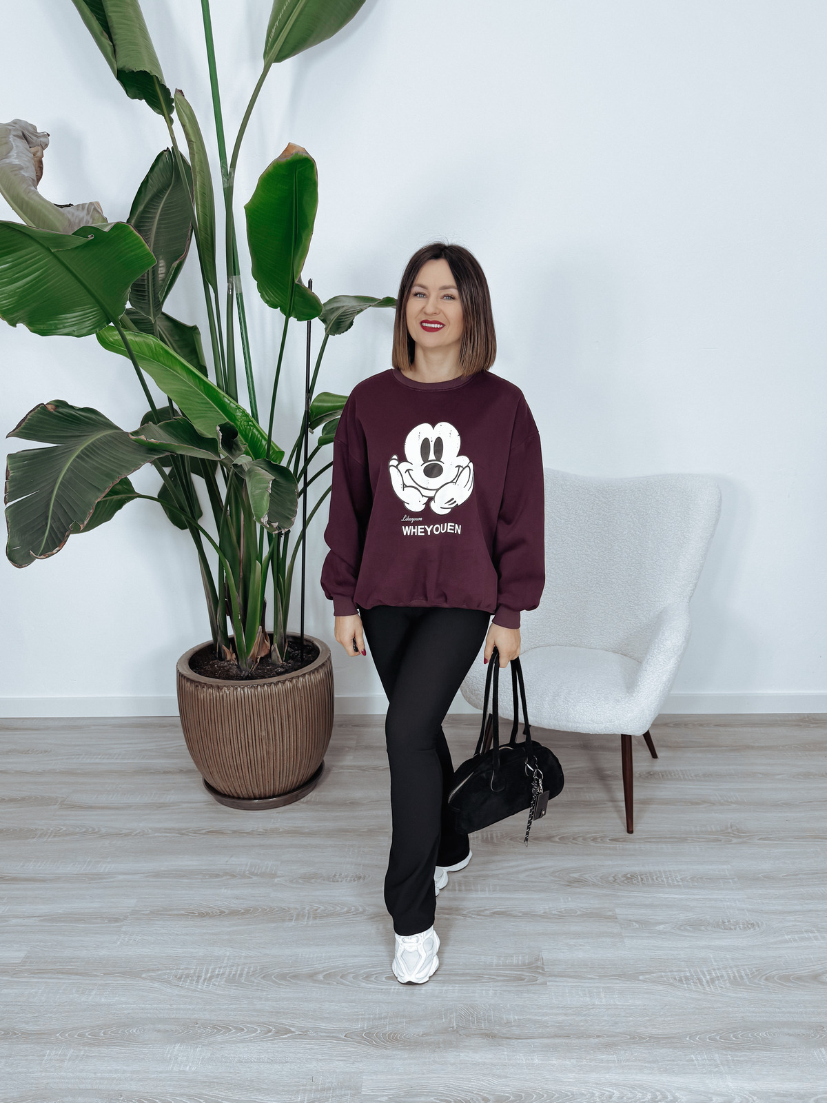 Bluza oversize z nadrukiem myszki Mickey bordowa MOUSE zdjęcie 2