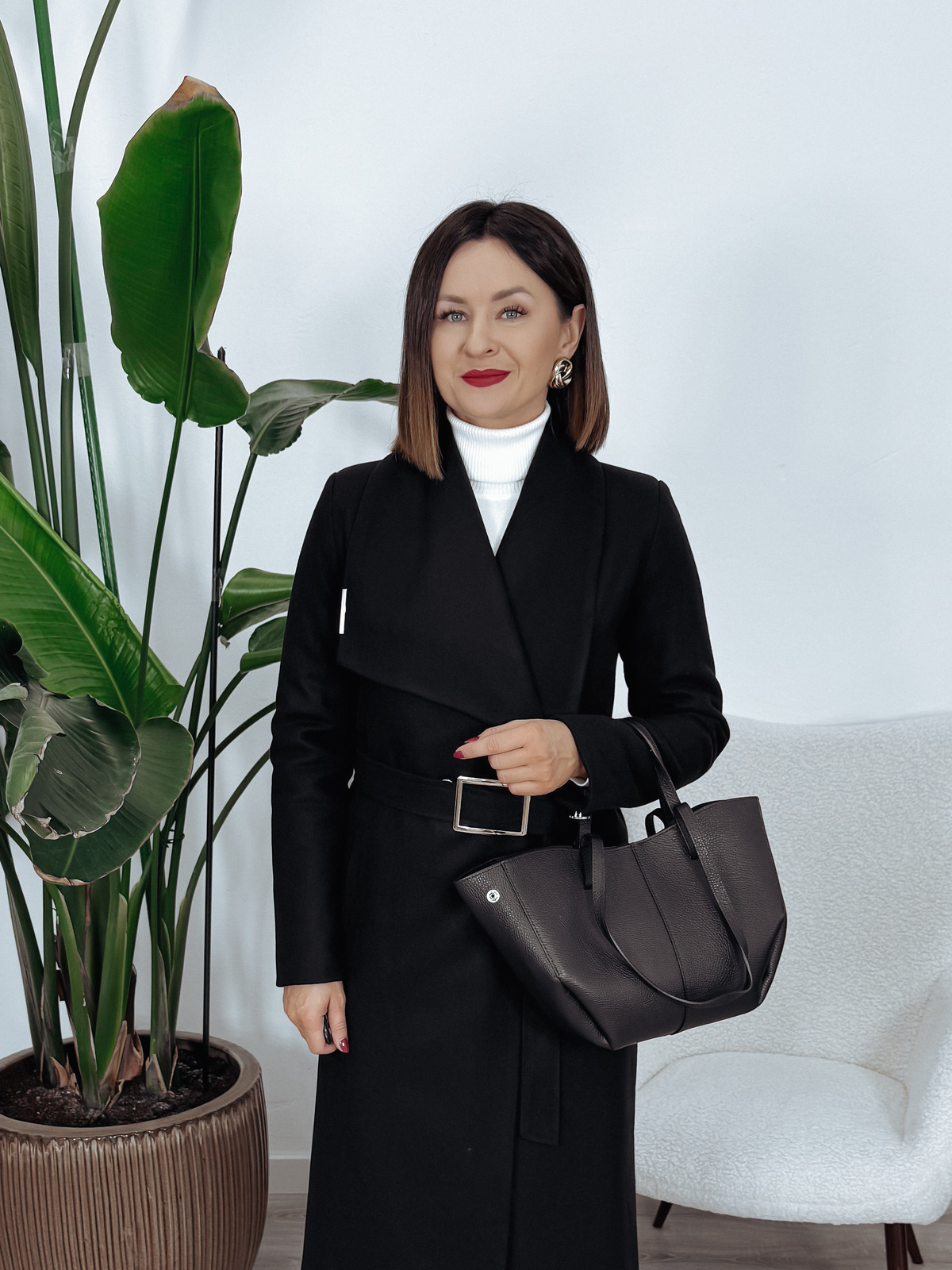 Długi płaszcz premium 50% wełna | ocieplany | z paskiem czarny MELANIA zdjęcie 2