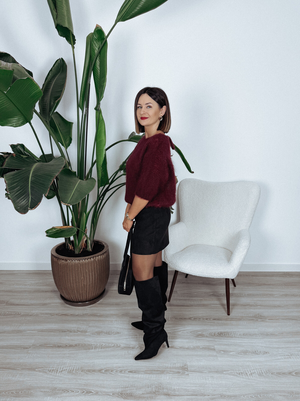 Sweter premium 80% kid moher z wiązaniem na plecach bordo STAR zdjęcie 4