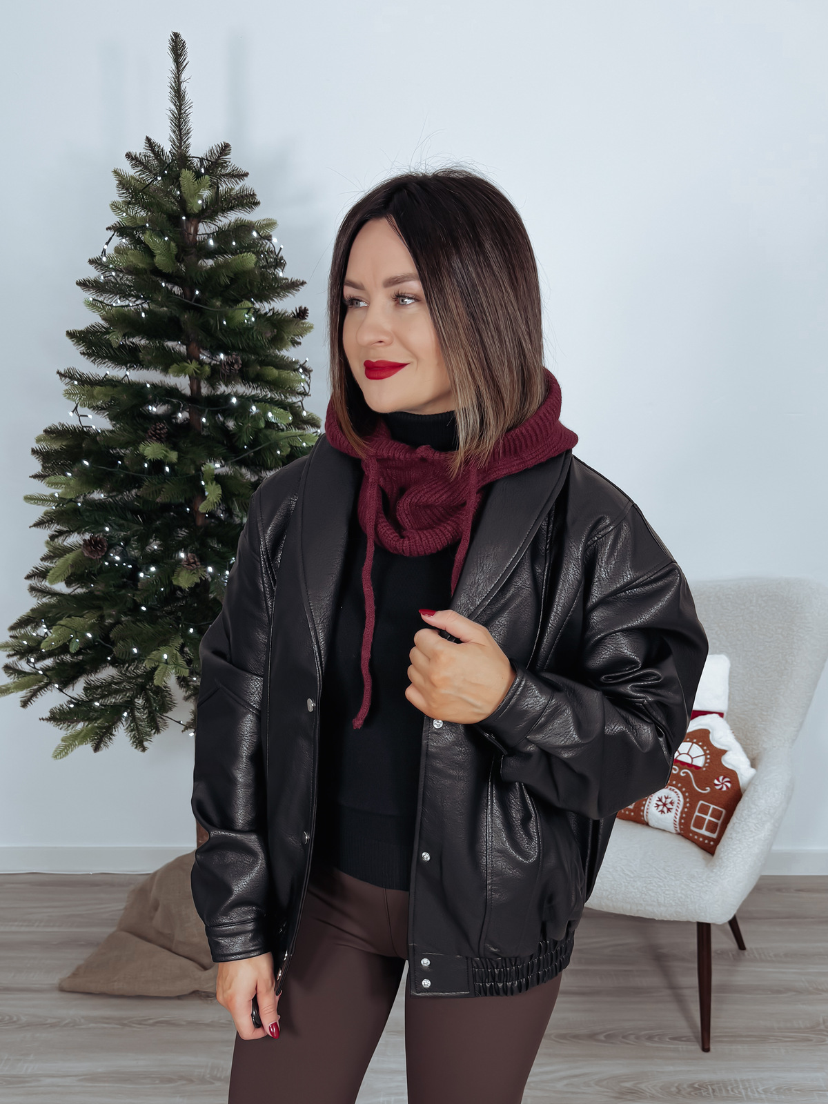 Balaclava/kapturek z wiskozy bordowa MINEZ zdjęcie 2