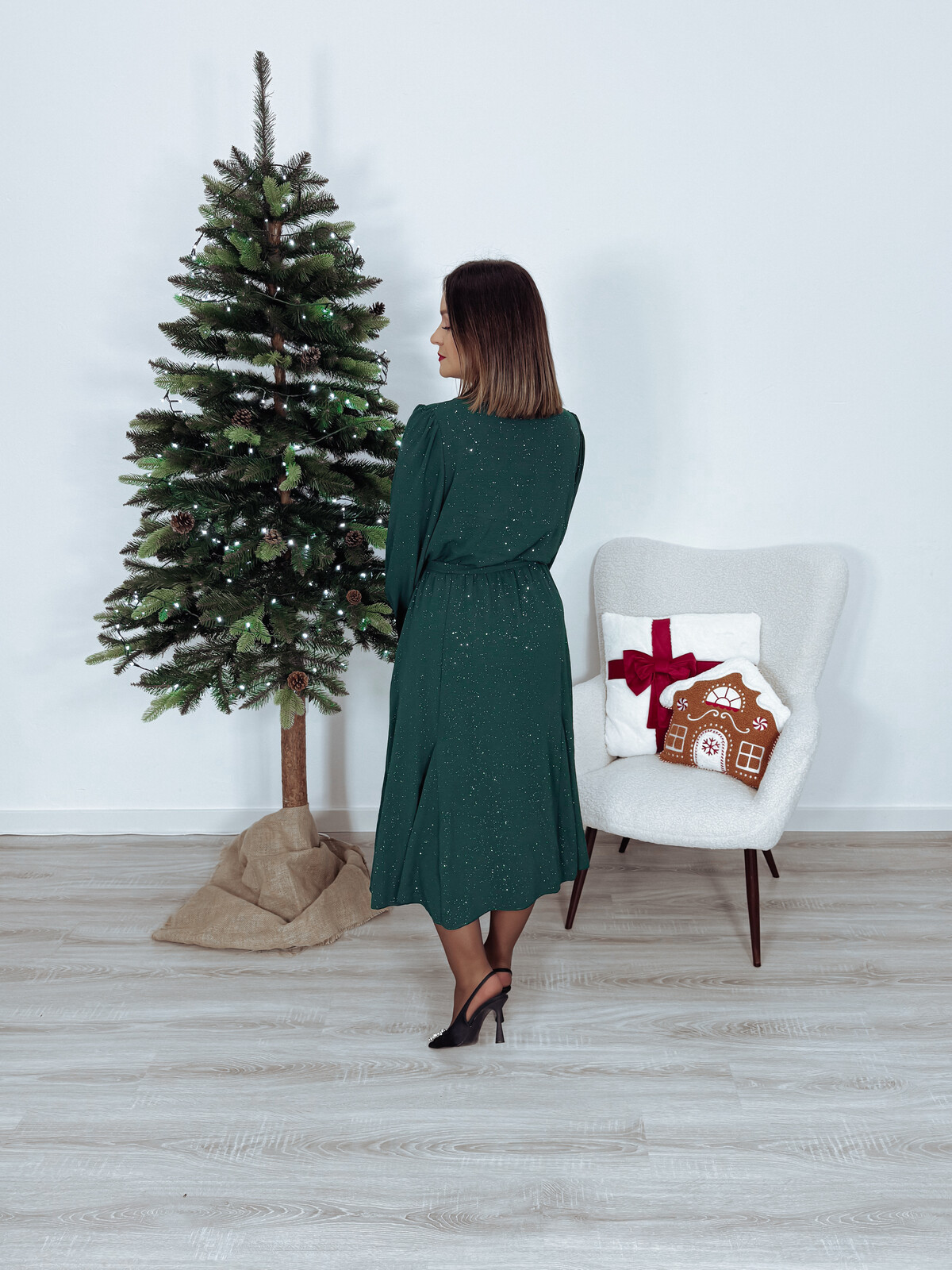 Sukienka maxi z brokatem butelkowa zieleń MOON zdjęcie 4