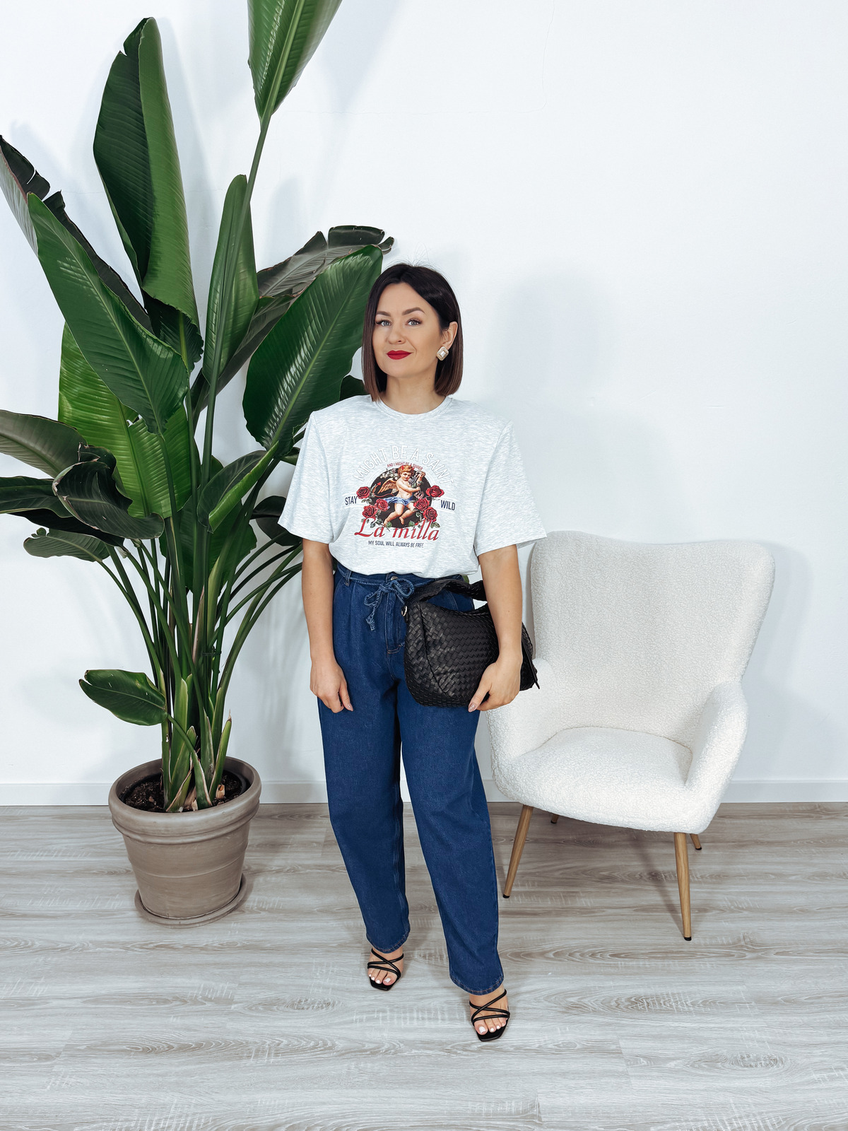 T-shirt premium z poduszkami i nadrukiem szara DELSY ♡ zdjęcie 3