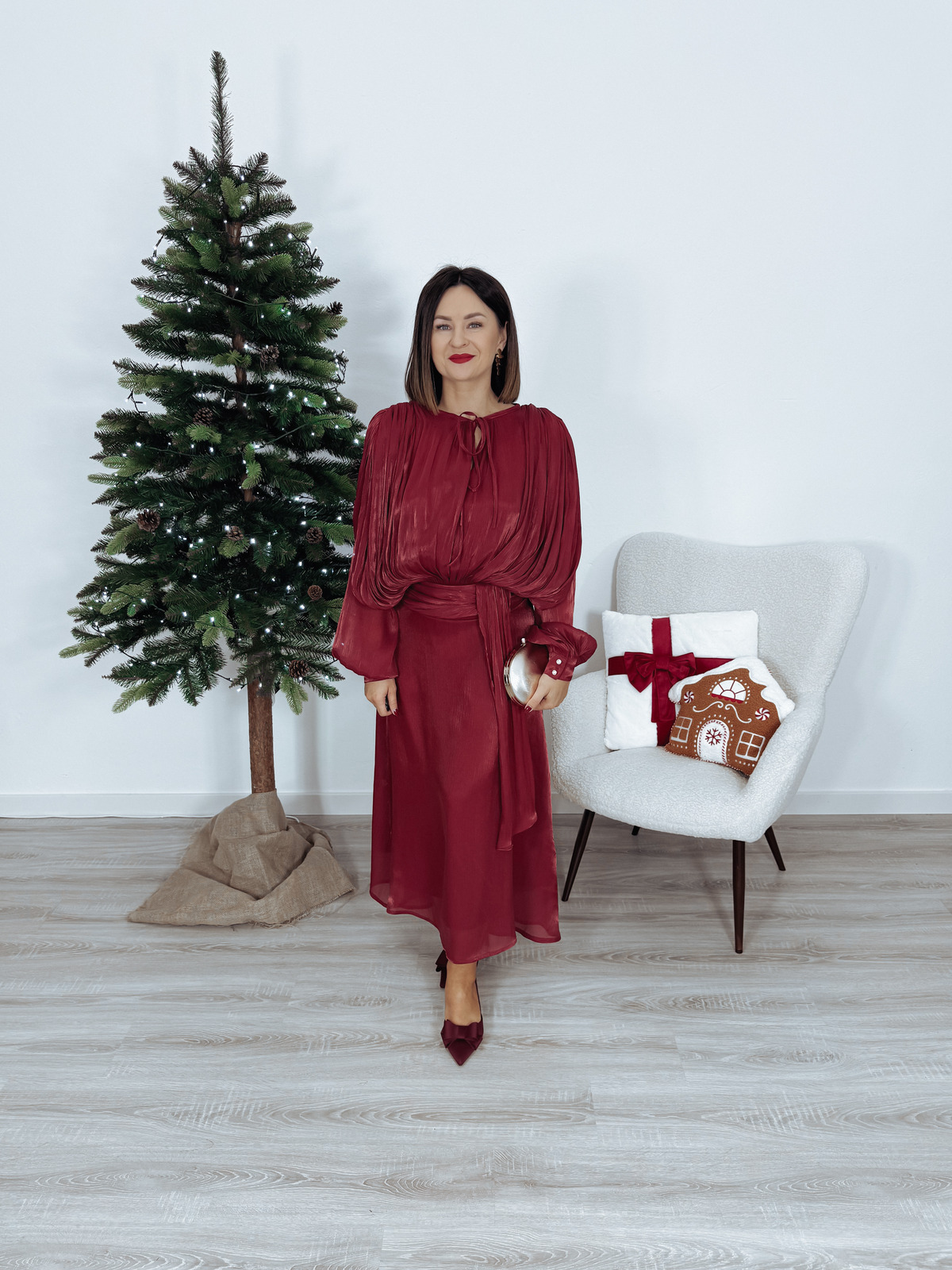 Sukienka premium maxi z wiskozy bordowa FOZII zdjęcie 1