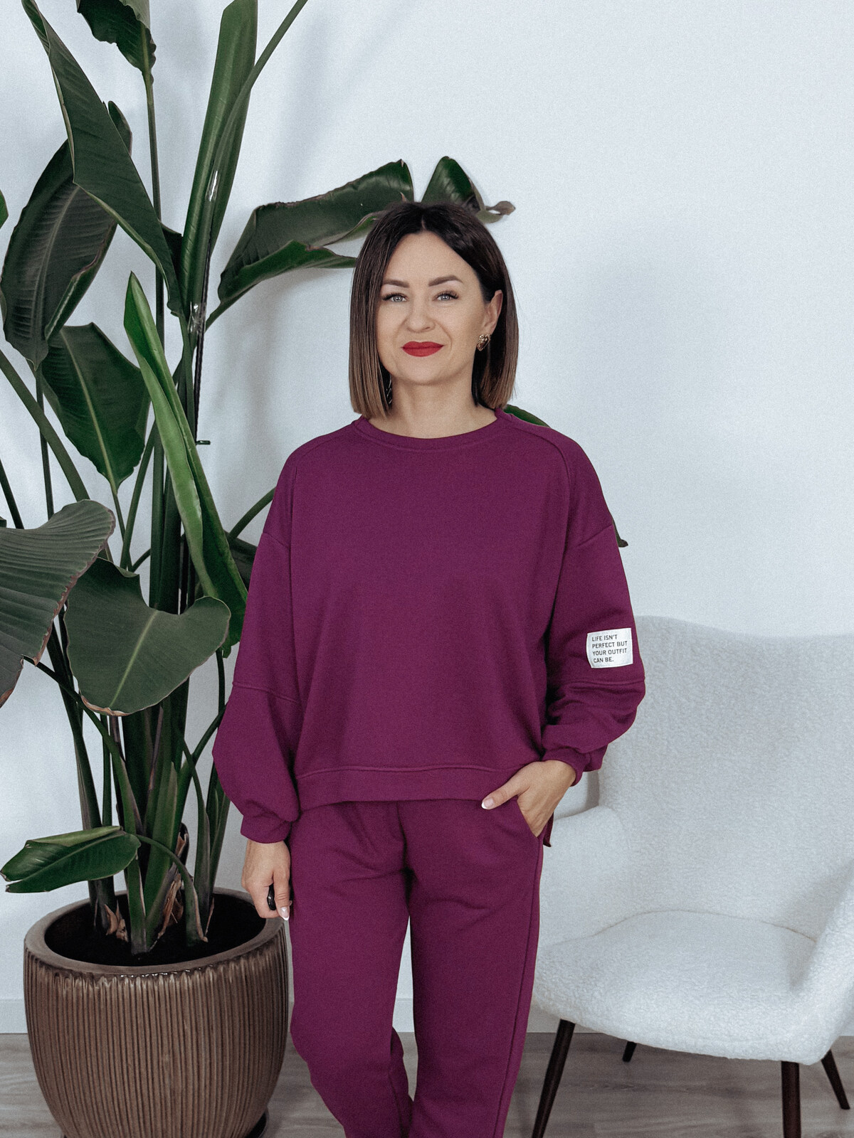 Komplet bawełniany bluza + spodnie śliwkowy ARIA zdjęcie 2