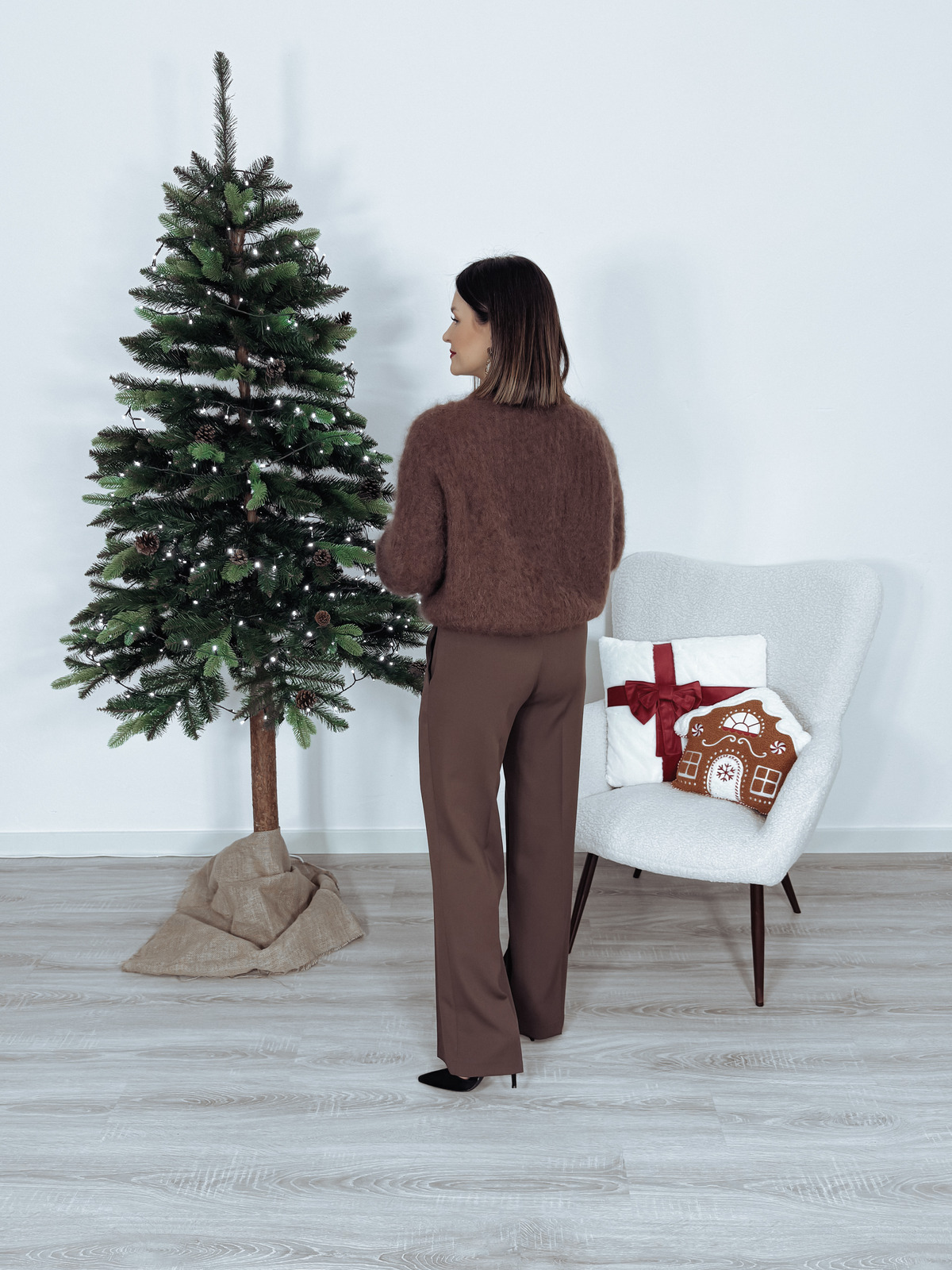 Sweter premium 81% kid moher rękaw dzwonek czekoladowy CHILO 2.0. zdjęcie 4