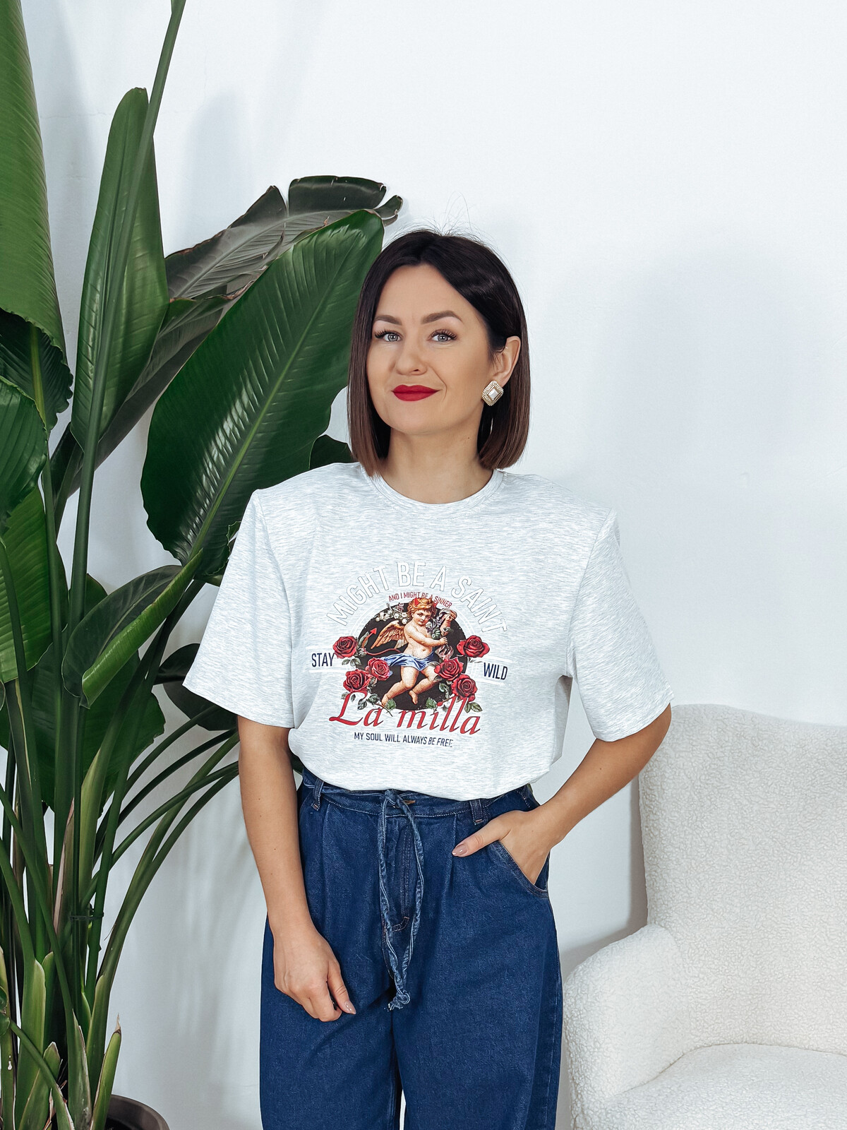T-shirt premium z poduszkami i nadrukiem szara DELSY ♡ zdjęcie 1