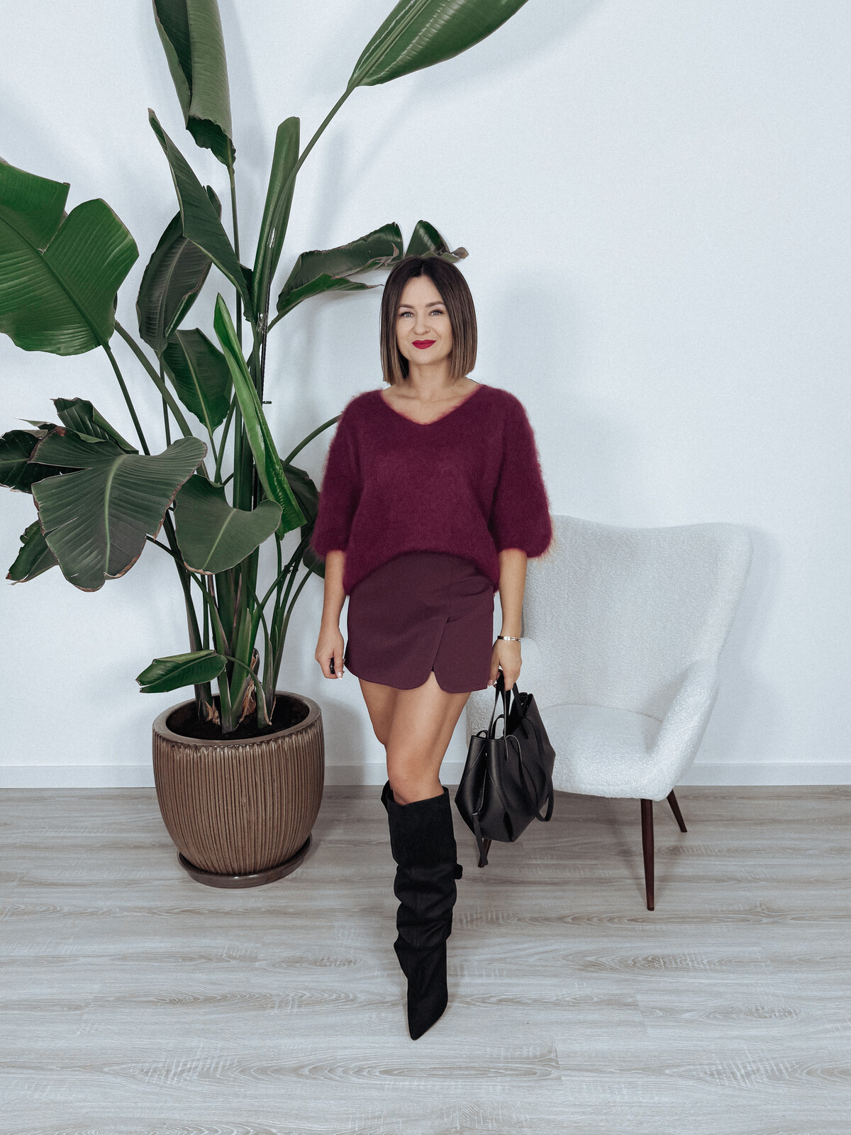 Sweter premium 81% kid moher bordowy IVANI zdjęcie 2