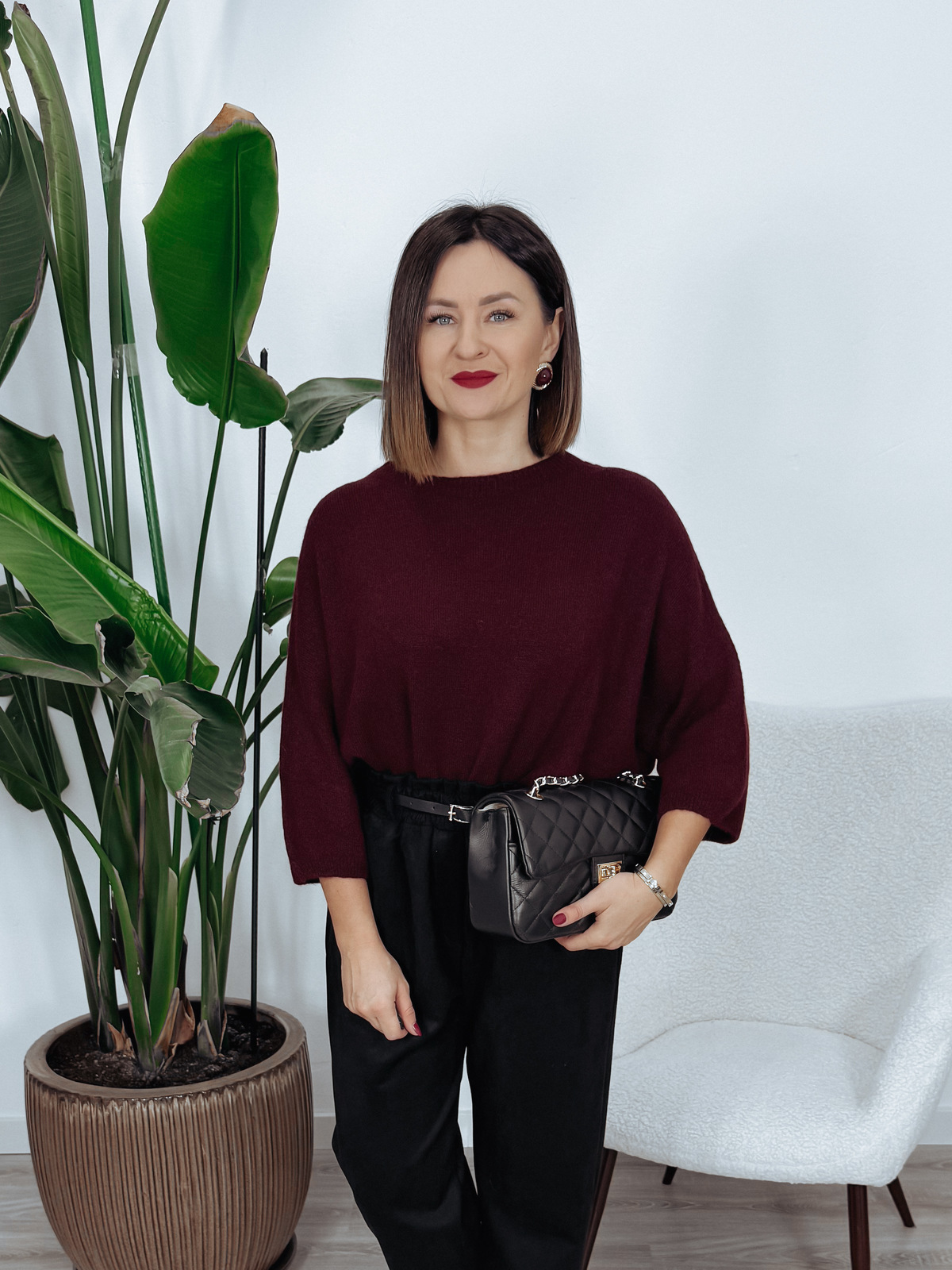 Sweter oversize z baby alpaką i wełną | bordowy RUNNI zdjęcie 1