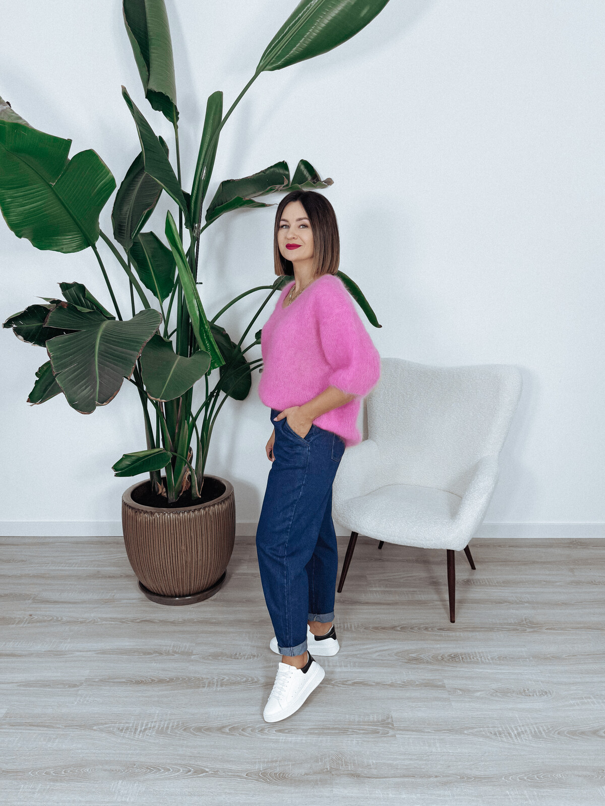Sweter premium 81% kid moher różowy IVANI zdjęcie 3
