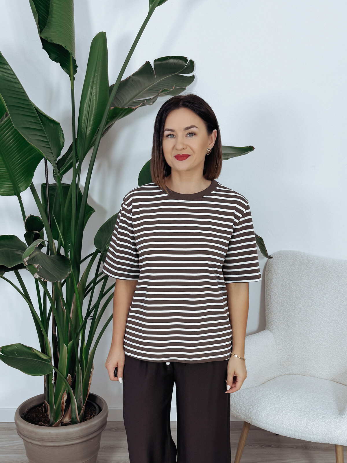 T-shirt w paski śmietankowo-czekoladowy ZOZO zdjęcie 3