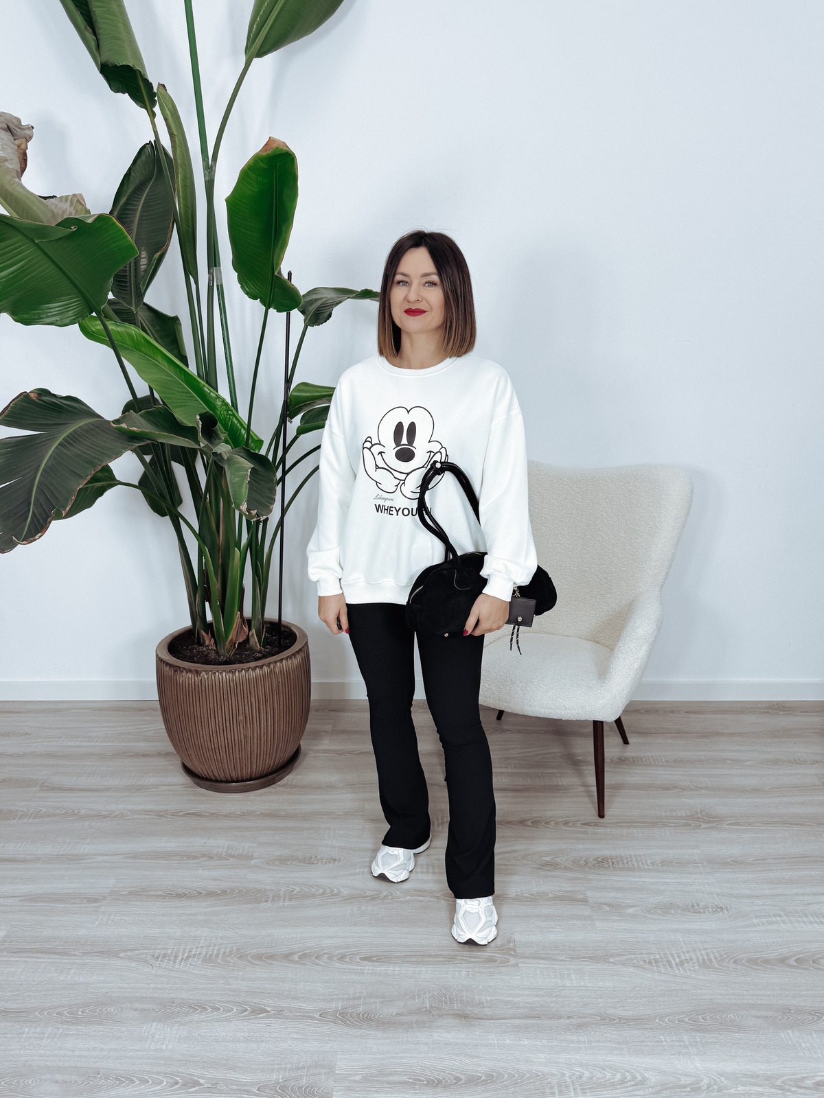 Bluza oversize z nadrukiem myszki Mickey śmietankowa MOUSE zdjęcie 2