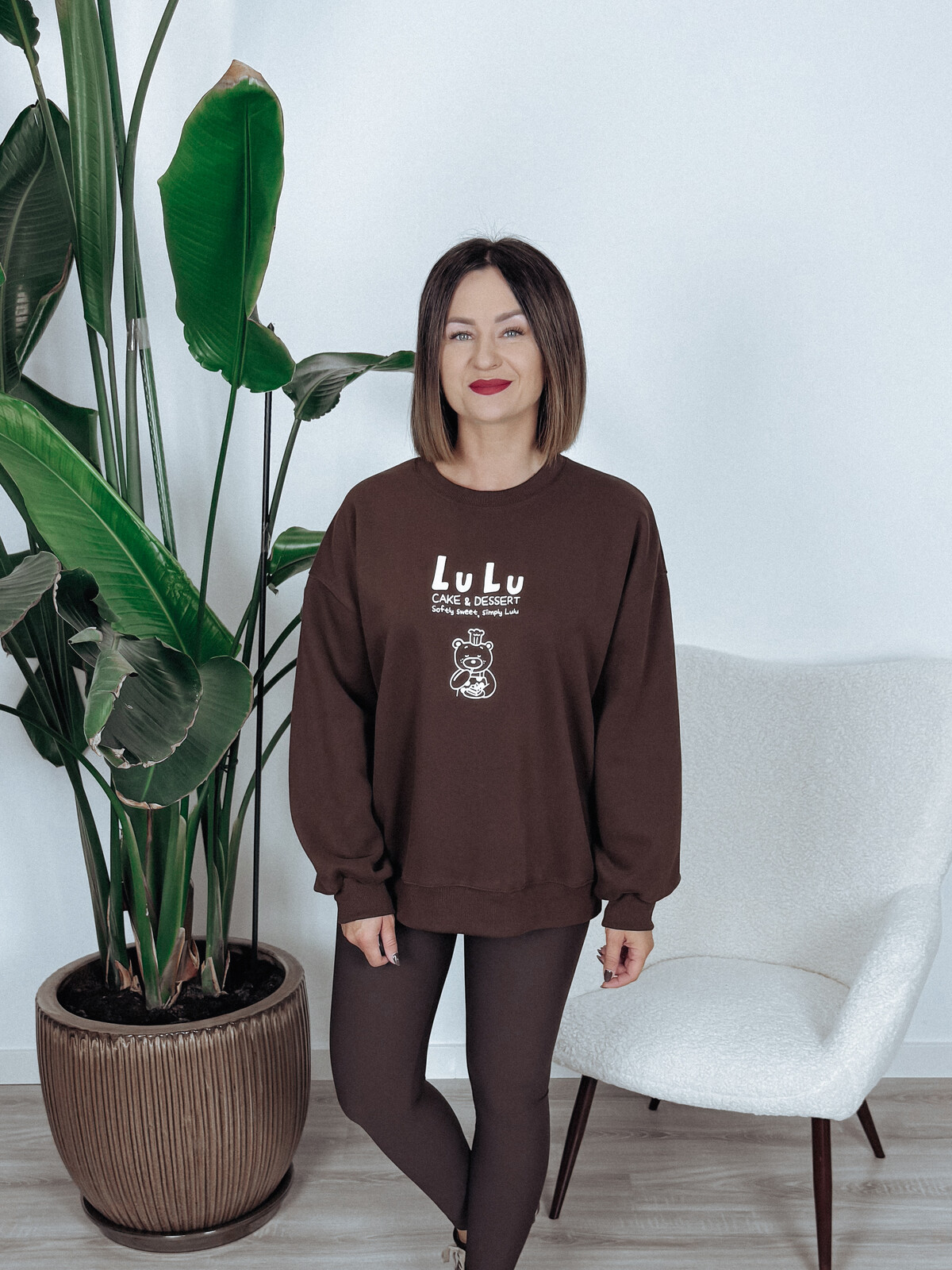 Bluza oversize | miś i napisy | czekoladowa LU LU zdjęcie 1