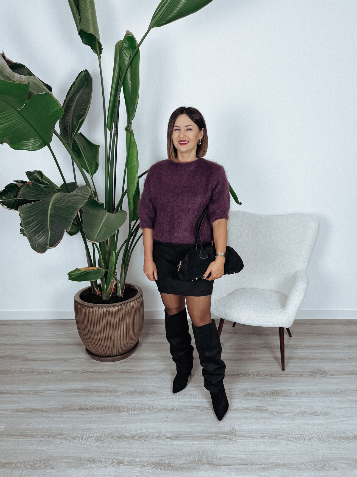 Sweter premium 80% kid moher z wiązaniem na plecach bakłażan STAR zdjęcie 3