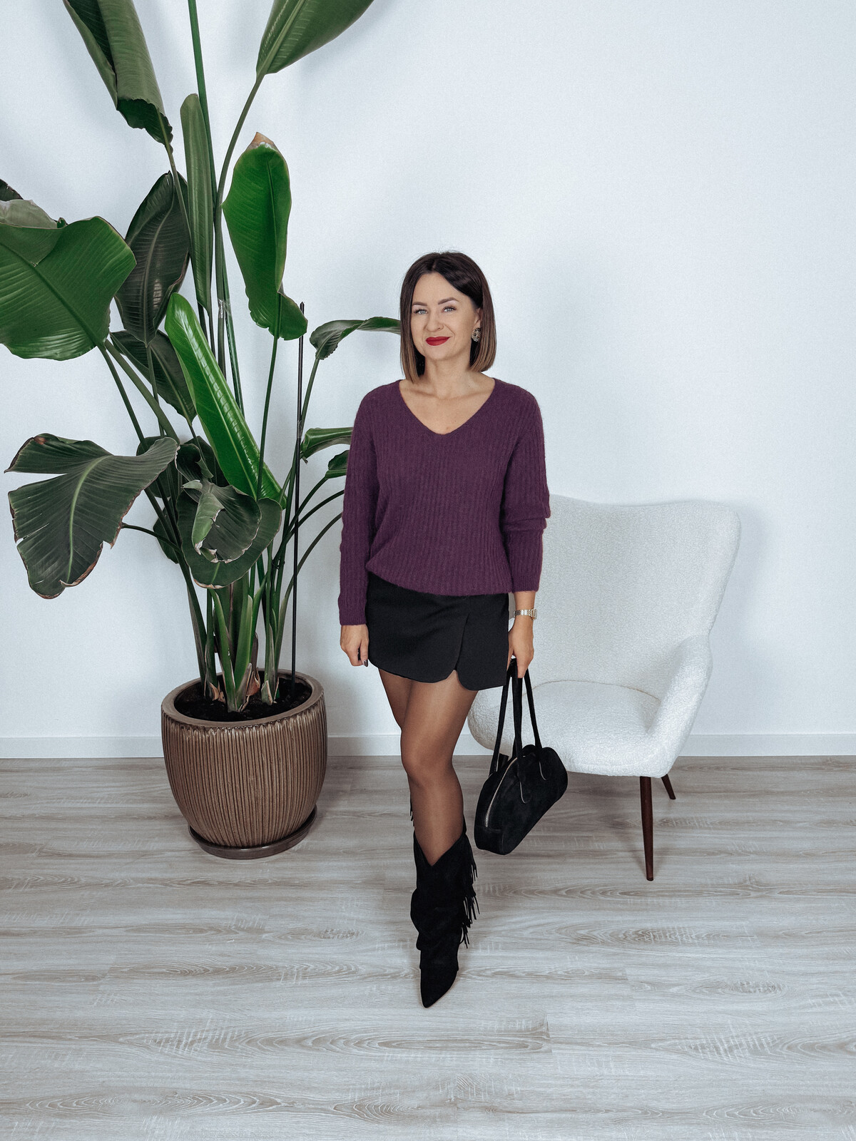 Sweter premium z baby suri alpaką bakłażan DOVER zdjęcie 2