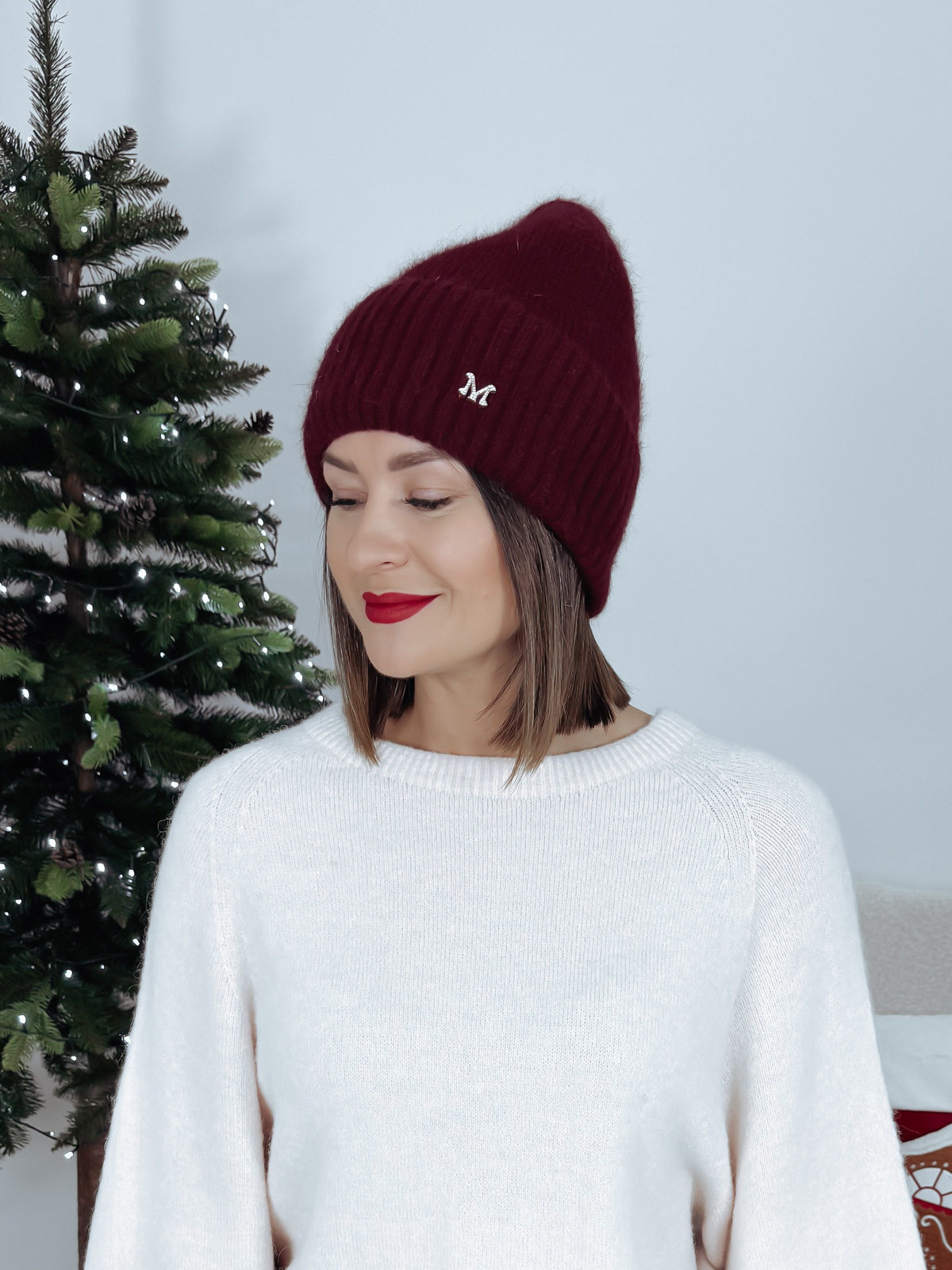 Czapka z angory i wełny bordowa MIMON zdjęcie 1