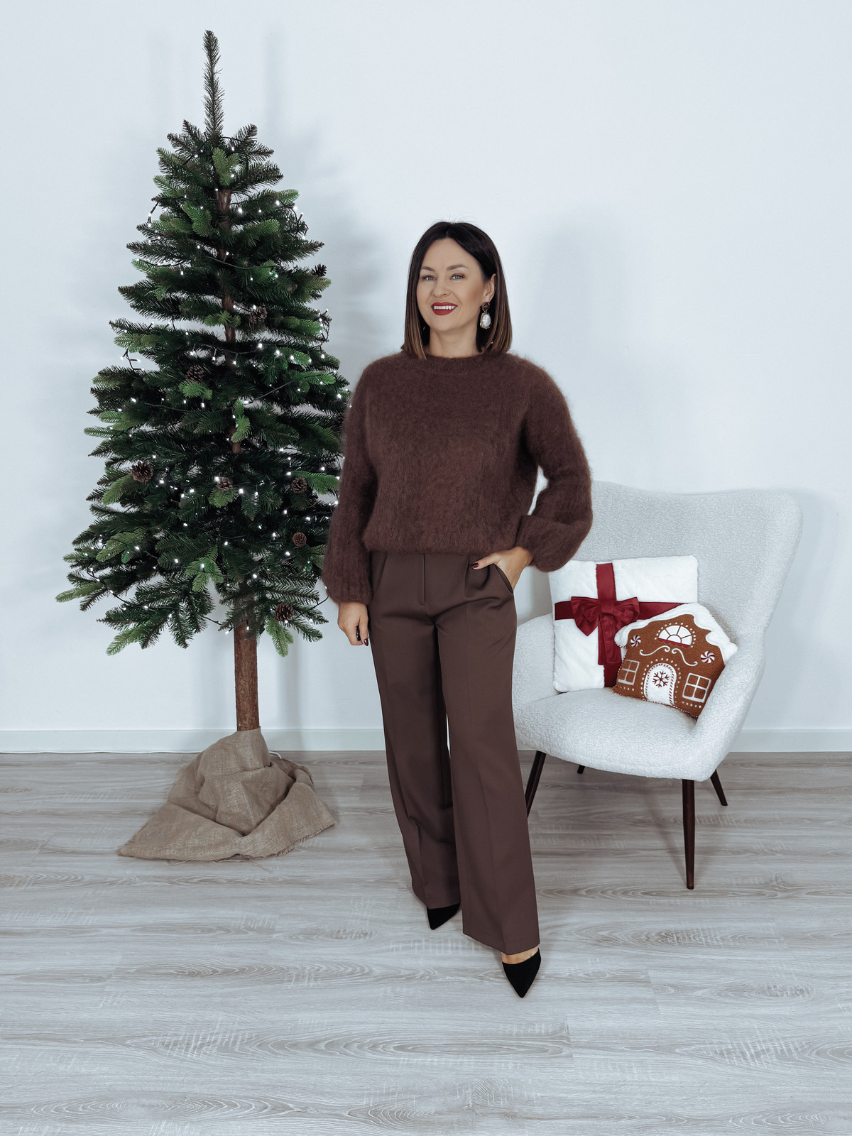 Sweter premium 81% kid moher rękaw dzwonek czekoladowy CHILO 2.0. zdjęcie 2