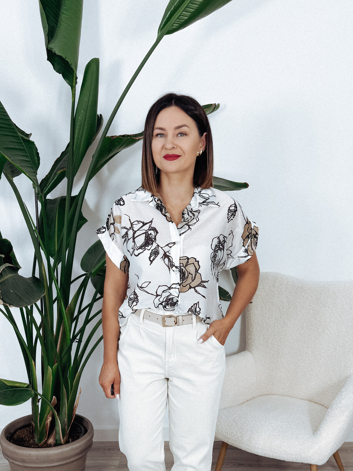 Koszula krótki rękaw śmietankowa w róże ROSES zdjęcie 1