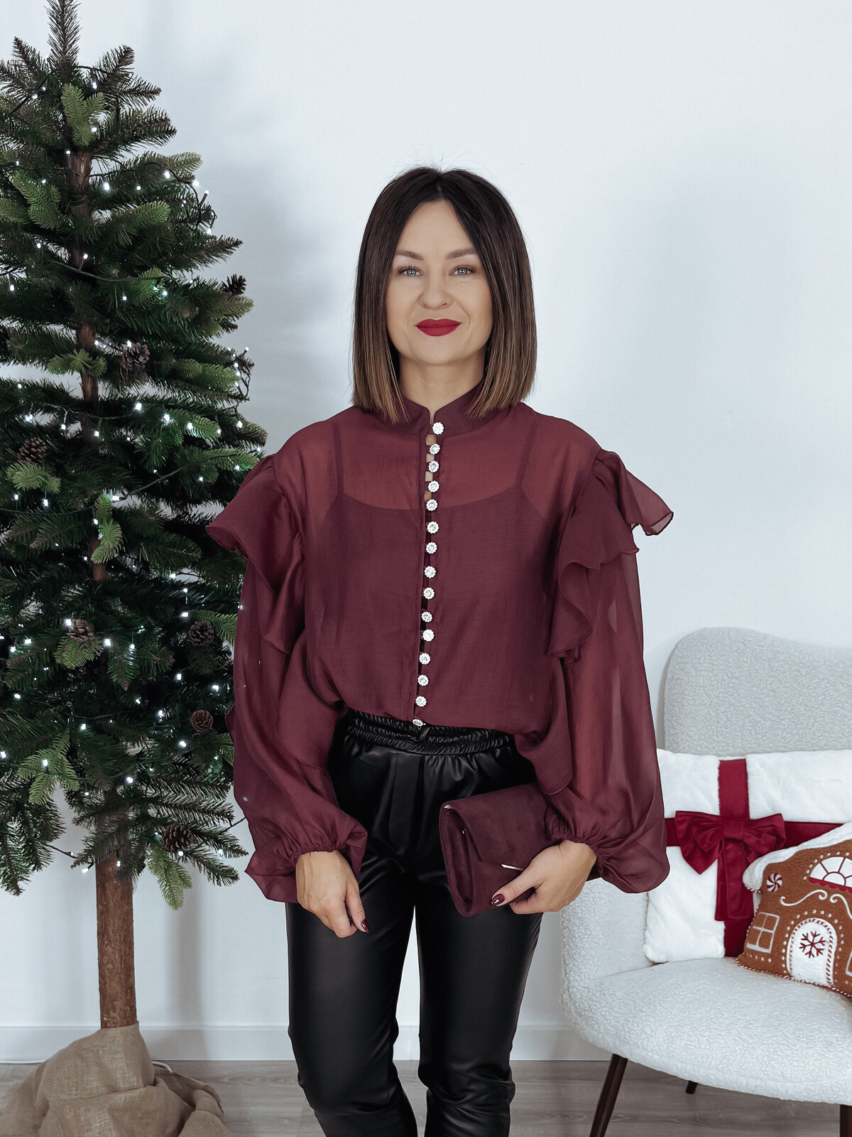 Bluzka premium 3w1 biżuteryjne guziki bordowa RELLE zdjęcie 2