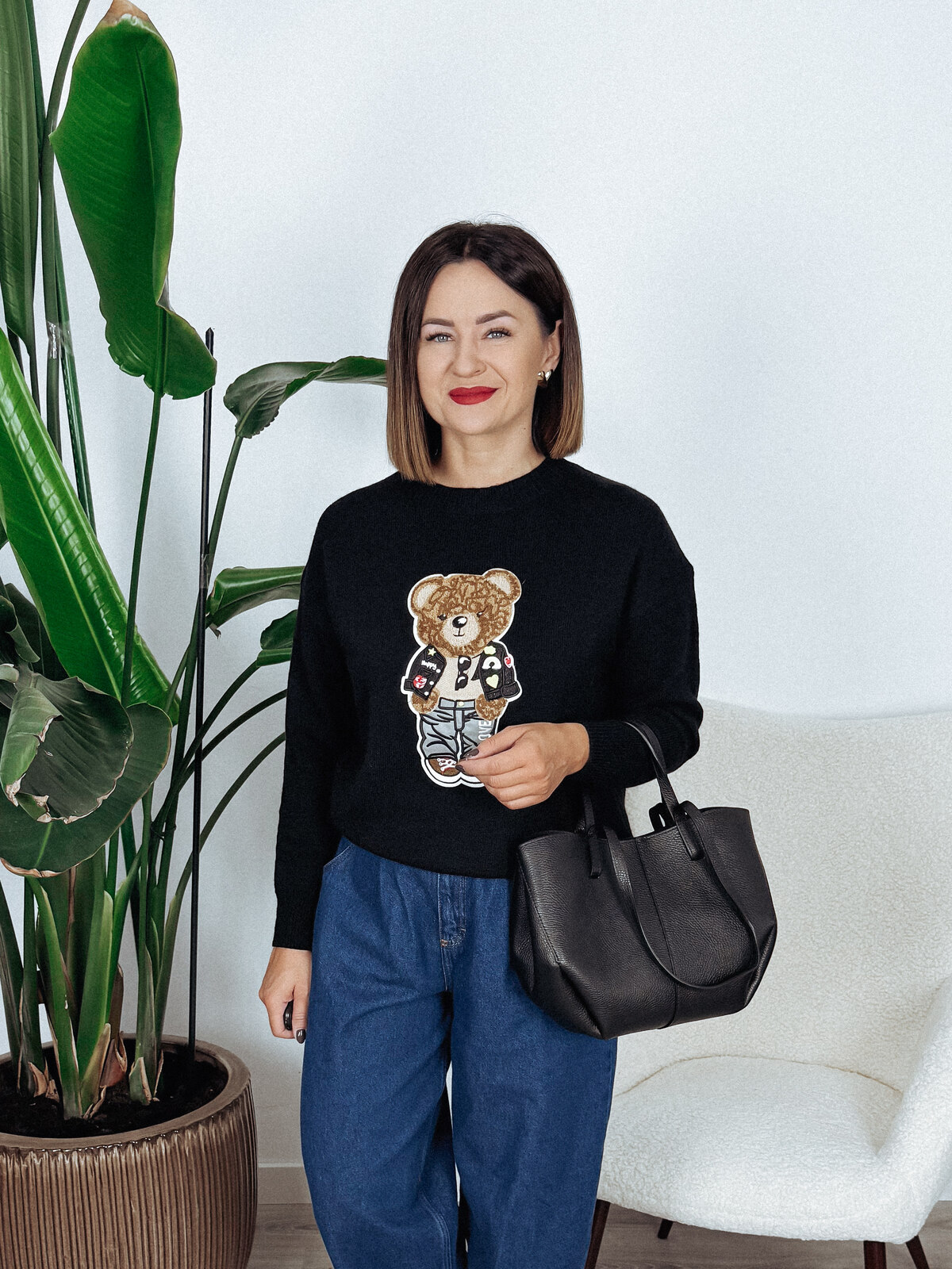 Sweter z misiem czarny TOMMY zdjęcie 1