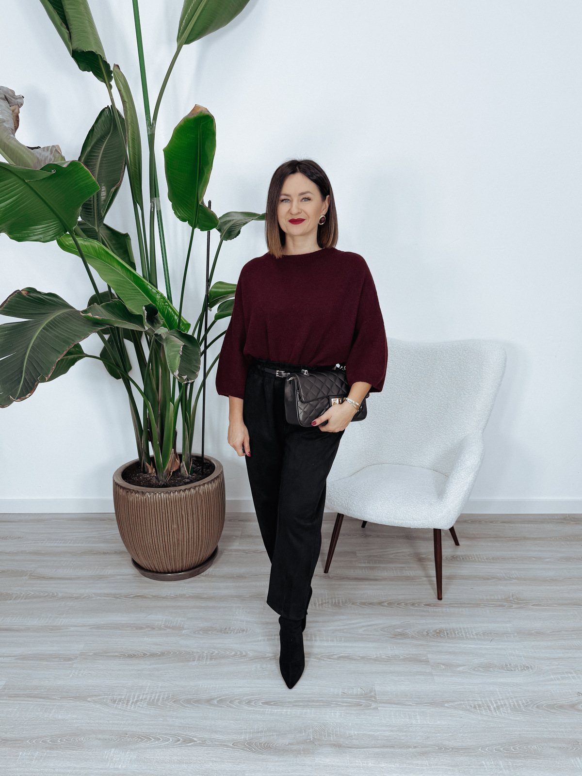 Sweter oversize z baby alpaką i wełną | bordowy RUNNI zdjęcie 2