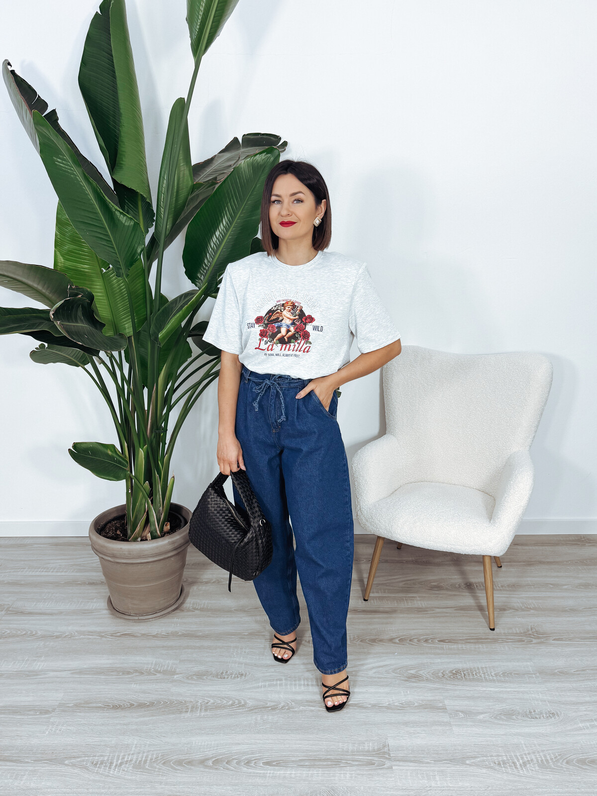 T-shirt premium z poduszkami i nadrukiem szara DELSY ♡ zdjęcie 2