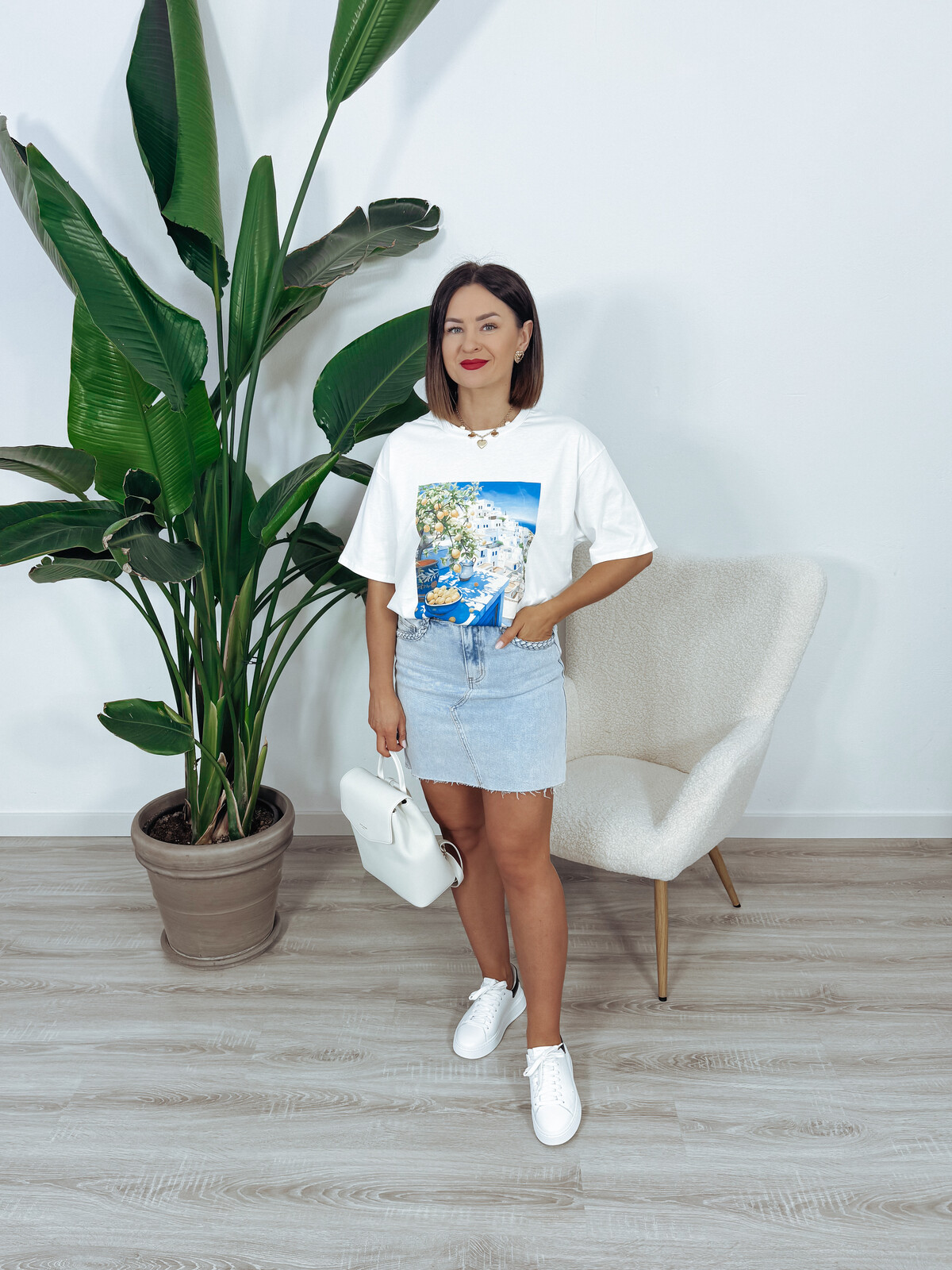 T-shirt oversize z bawełny biały POSITANO zdjęcie 2