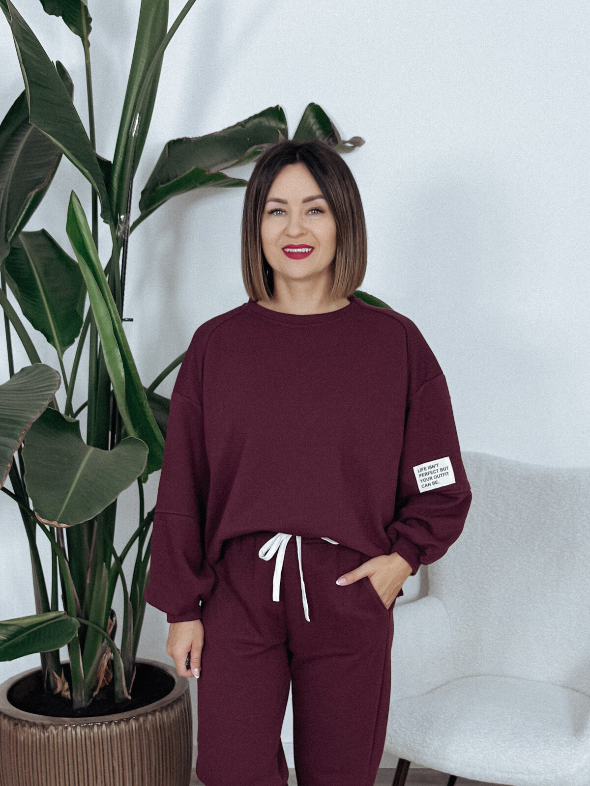 Komplet bawełniany bluza + spodnie bordo ARIA zdjęcie 2