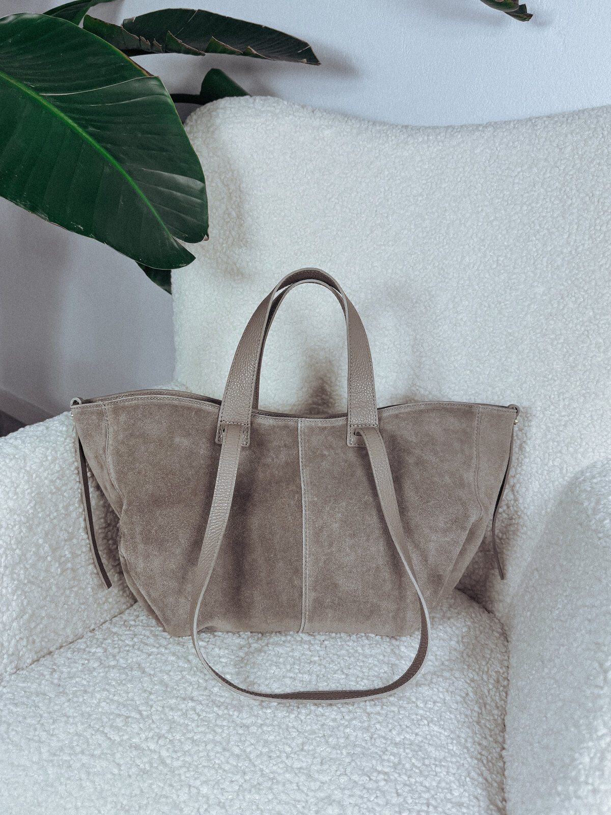 Torebka premium ze skóry naturalnej | duża zamszowa | taupe BENNY zdjęcie 1