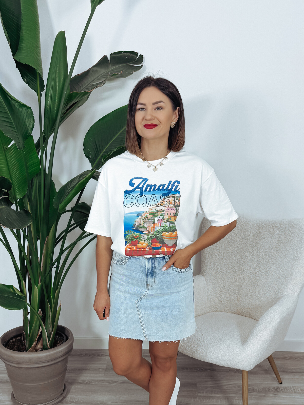T-shirt oversize z bawełny biały AMALFI zdjęcie 1
