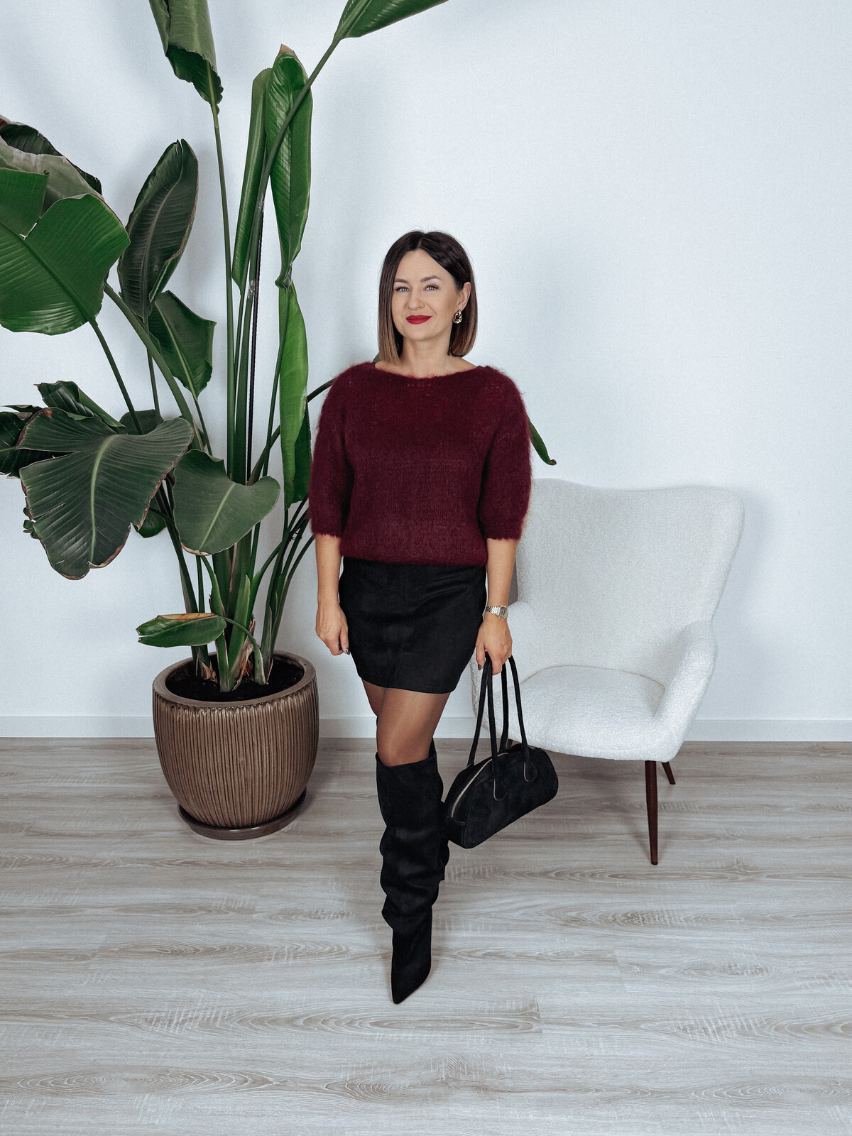 Sweter premium 80% kid moher z wiązaniem na plecach bordo STAR zdjęcie 3