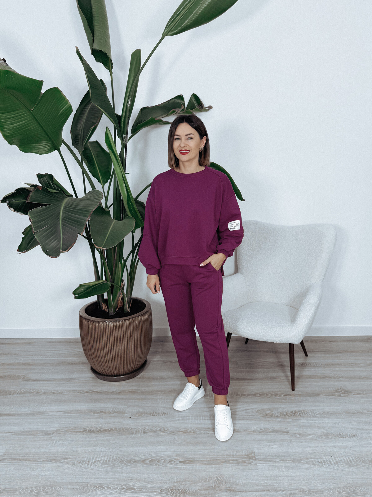 Komplet bawełniany bluza + spodnie śliwkowy ARIA zdjęcie 1