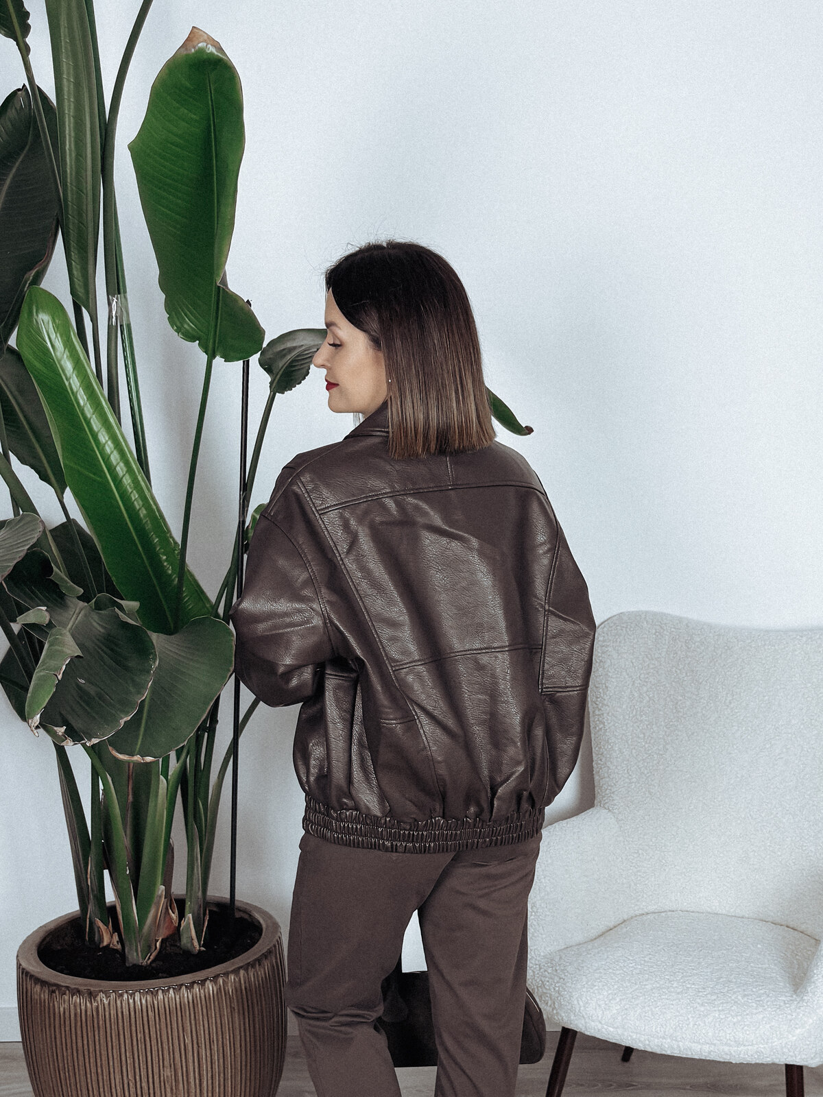 Kurtka oversize z eko skóry brązowa COLD zdjęcie 3