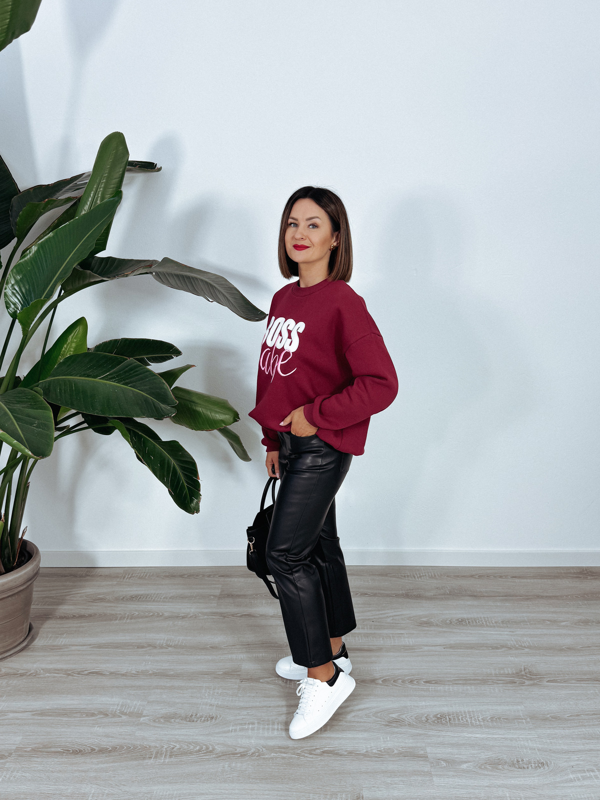 Bluza oversize bordo BOSS BABE ♡ zdjęcie 2