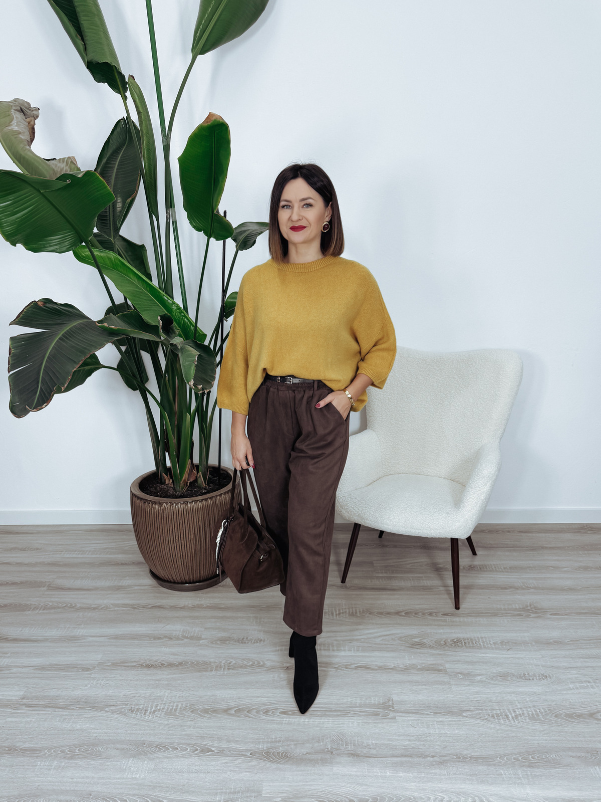 Sweter oversize z baby alpaką i wełną  | musztardowy RUNNI zdjęcie 2