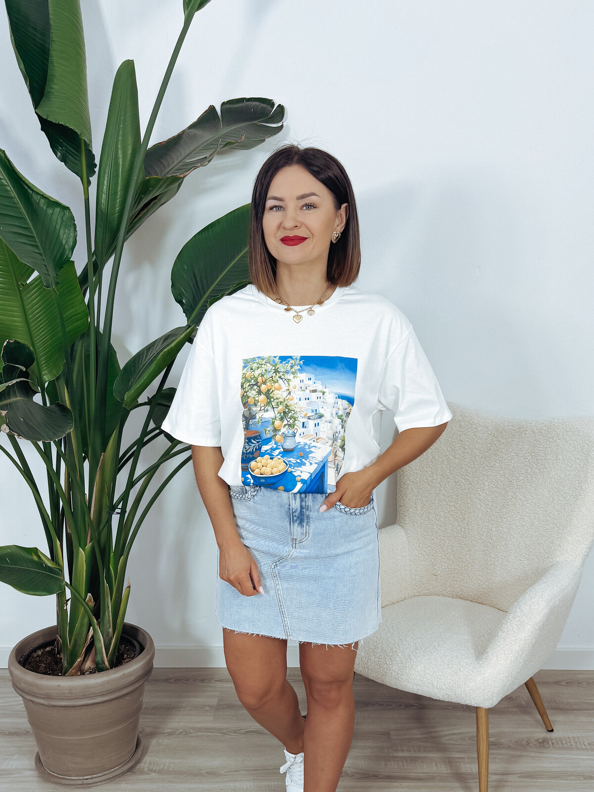 T-shirt oversize z bawełny biały POSITANO zdjęcie 1
