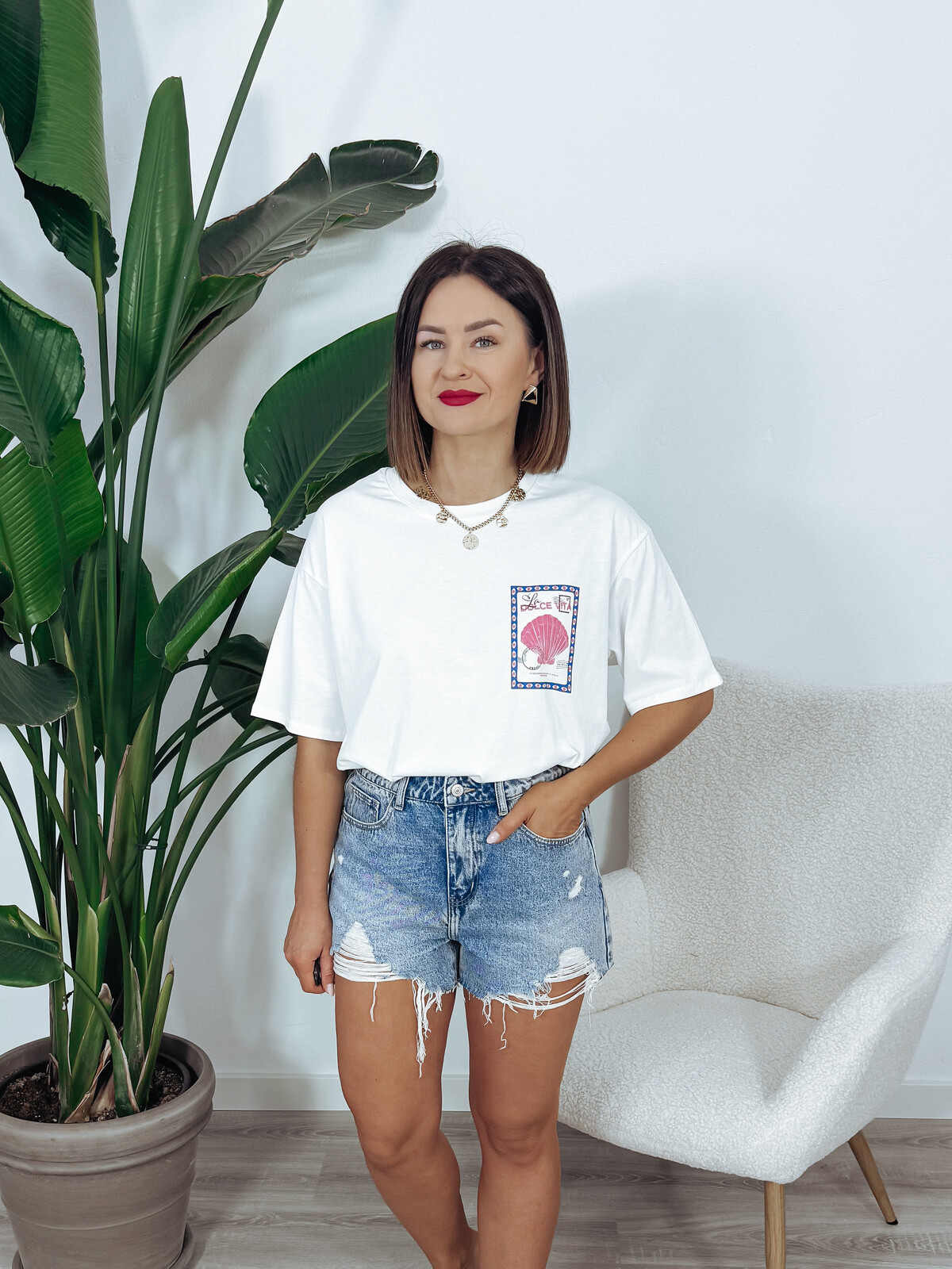 T-shirt oversize z bawełny biały DOLCE VITA zdjęcie 1