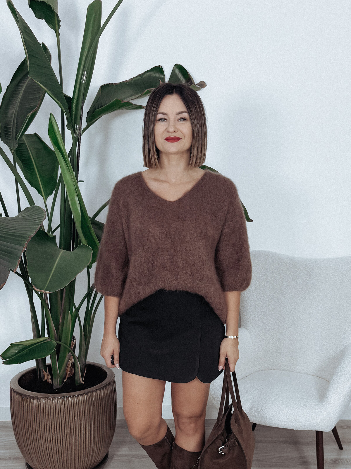 Sweter premium 81% kid moher brązowy IVANI zdjęcie 1